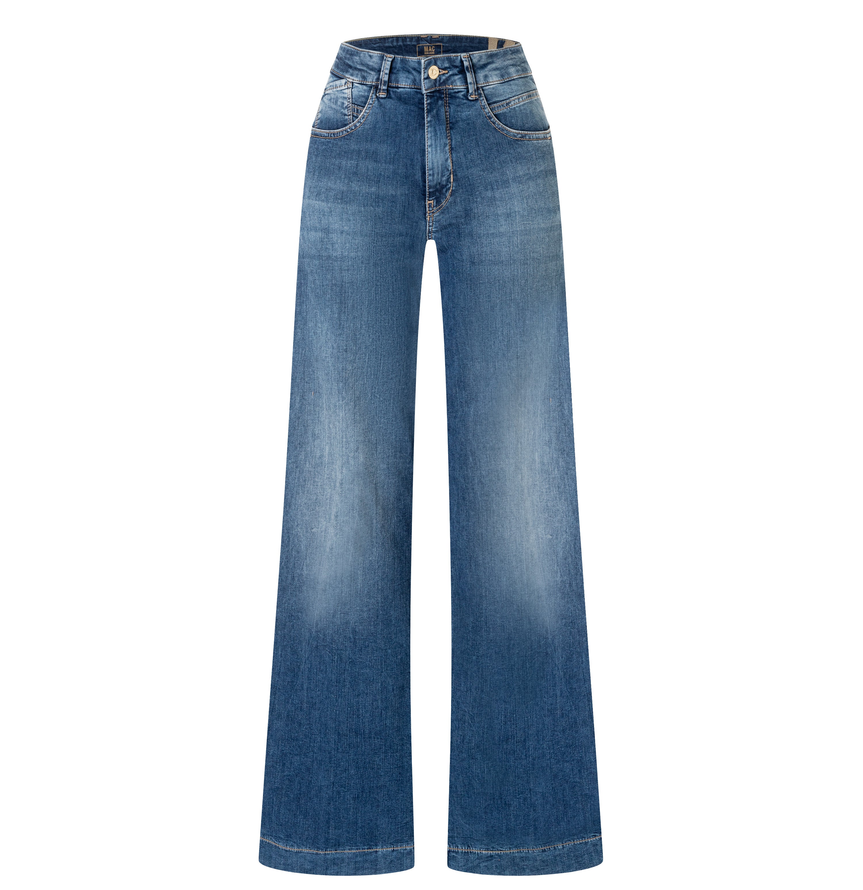 Light jeans in an extra wide cut. | RICH PALAZZO | navy heavy wash | Front view of bust