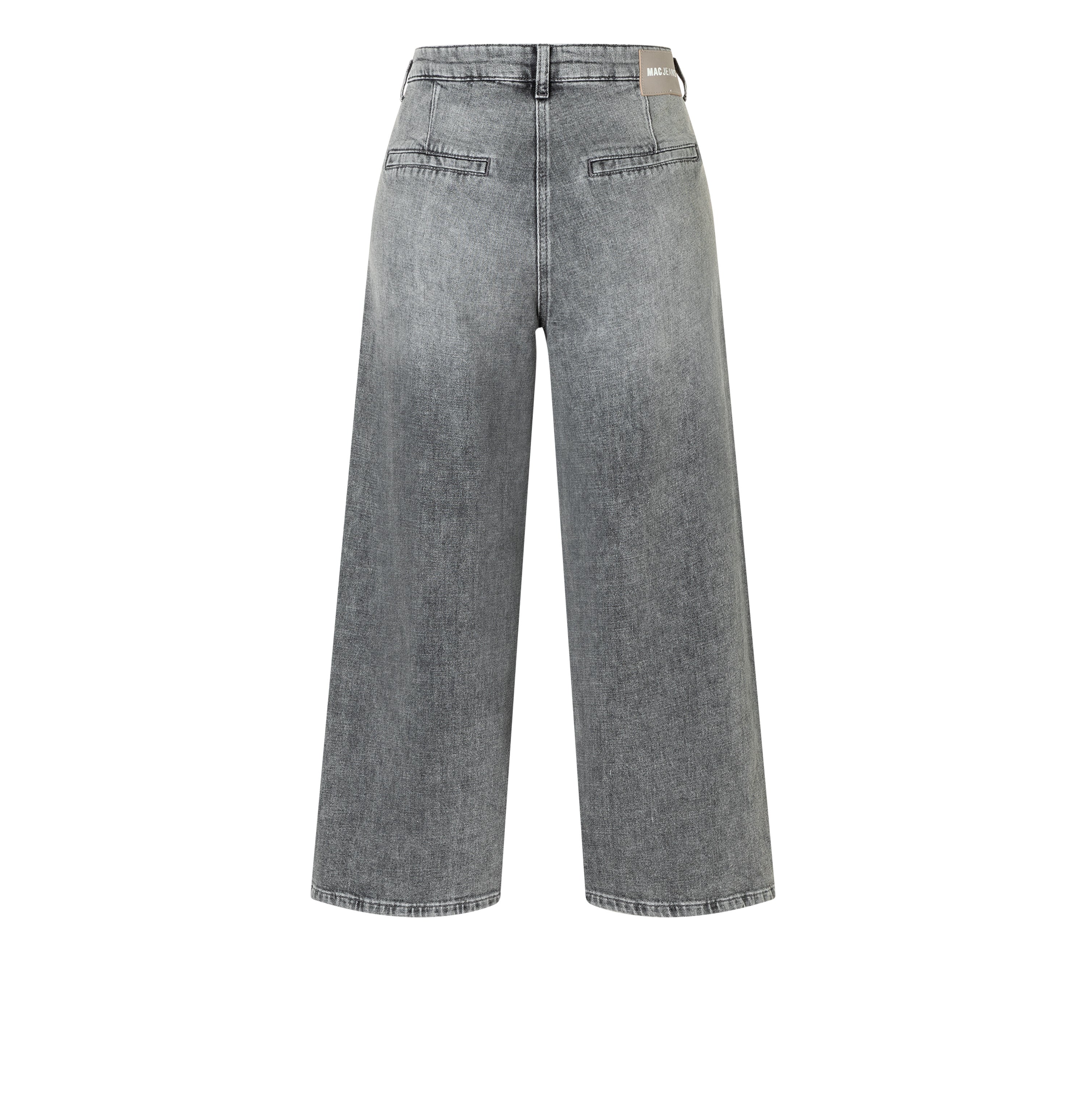 Denim culotte with sporty seam details. | JUNA | ash grey used wash | Back view of bust