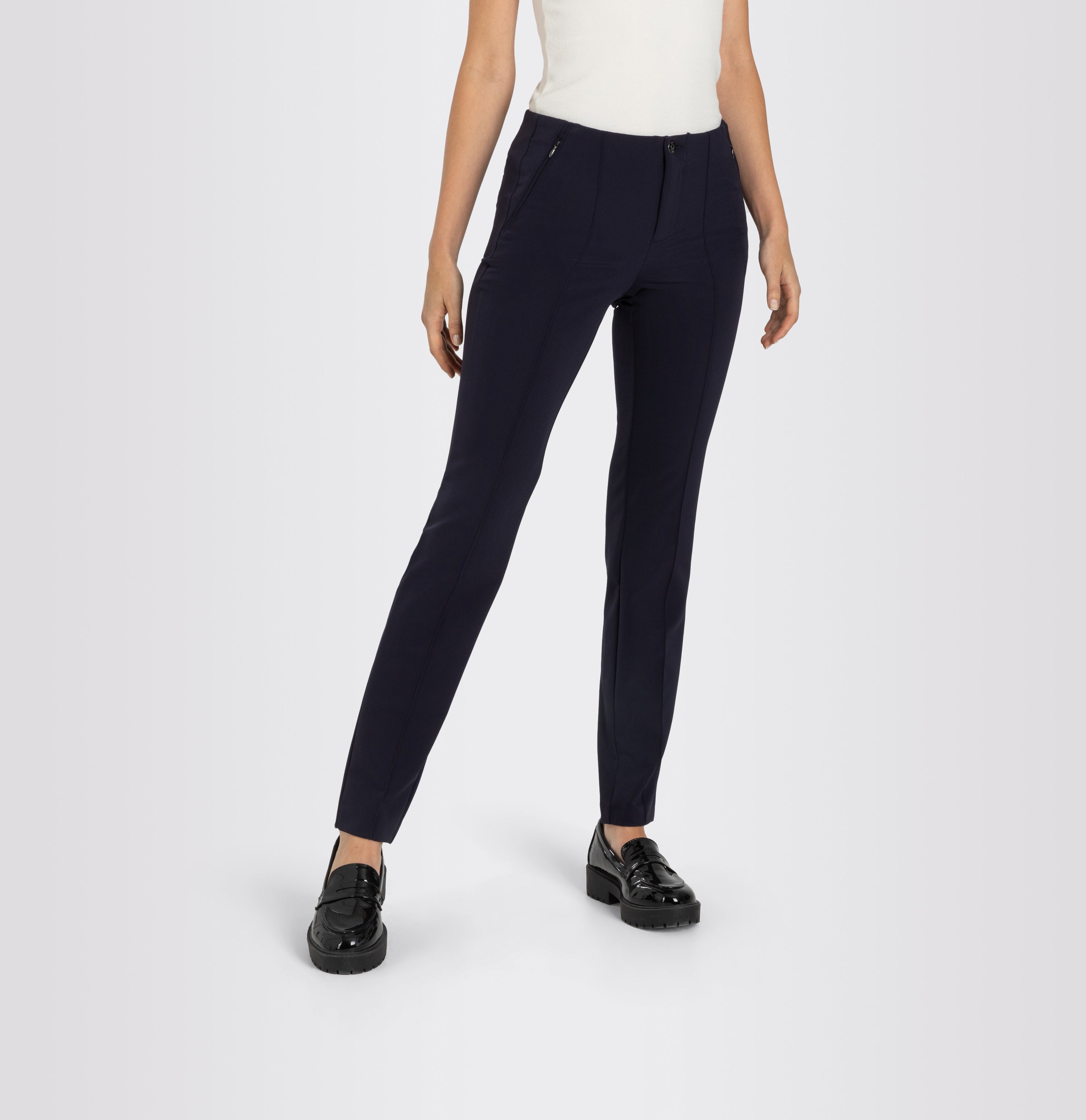 Slim trousers with piping seams suitable for the office. | ANNA zip new | dark blue | Detailed view 2 of model