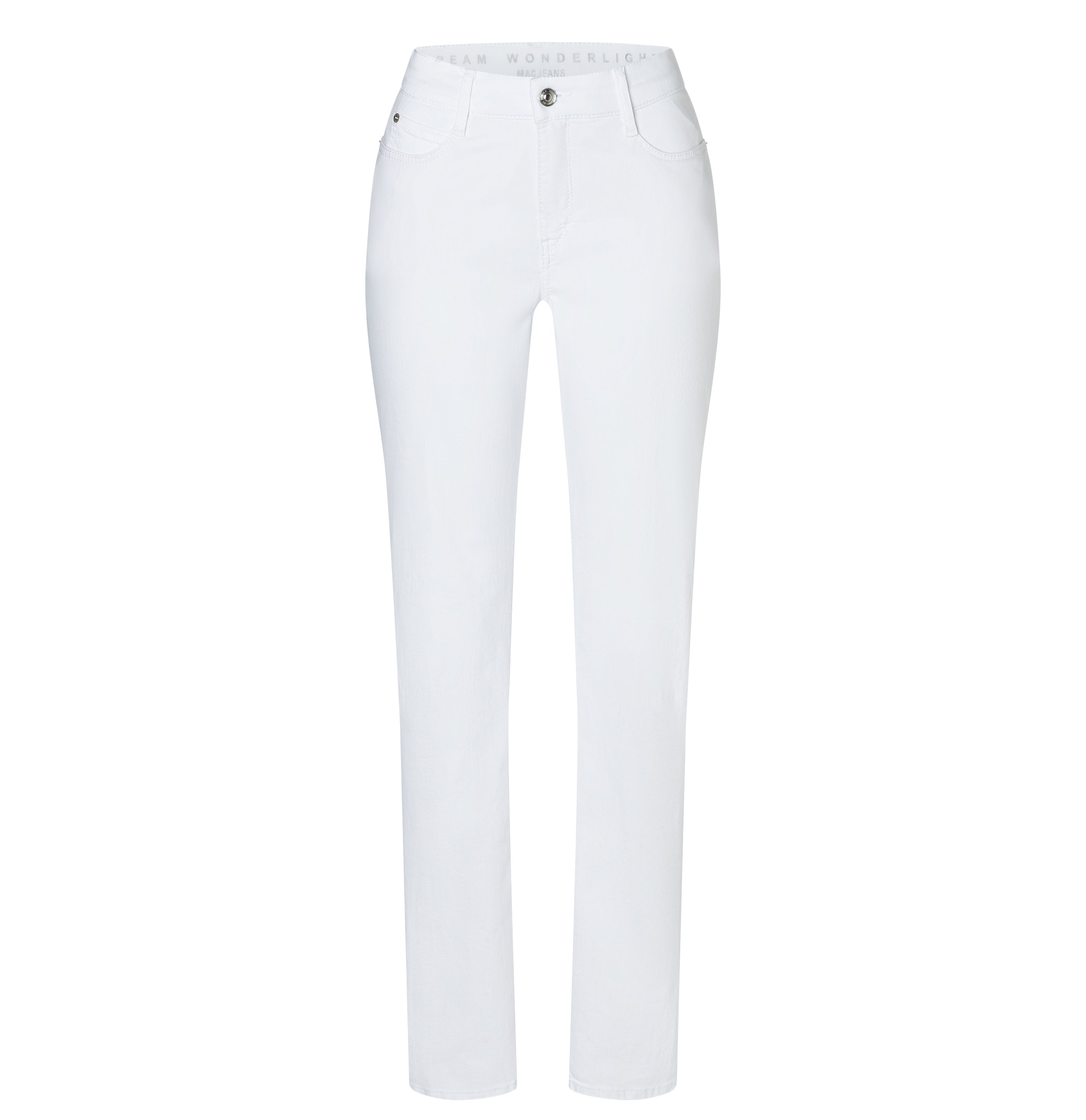 Straight, figure-shaping jeans with modal. | DREAM | white denim | Front view of bust