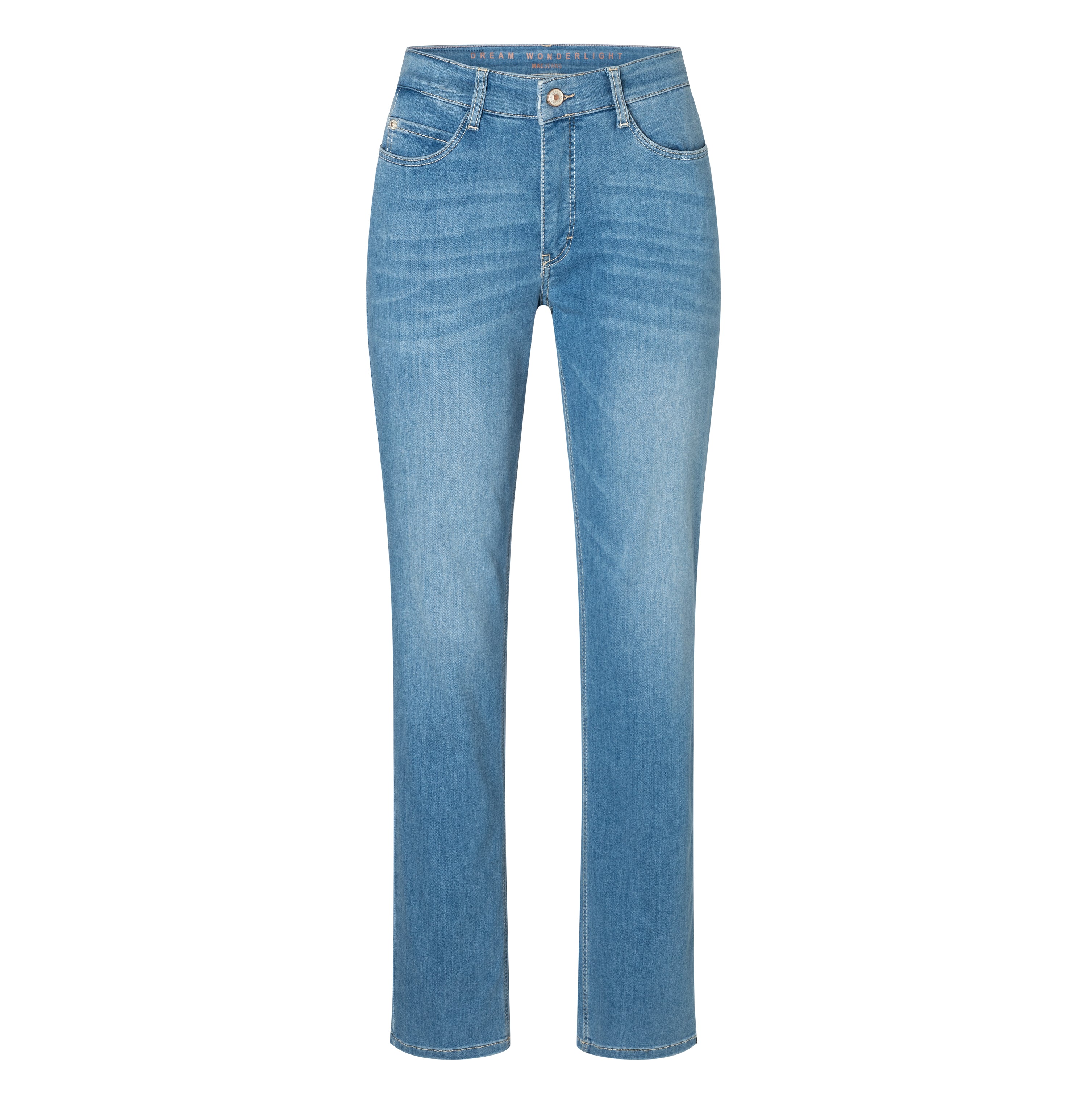 Straight jeans with modal. Figure-shaping. | DREAM | simple blue washed | Front view of bust