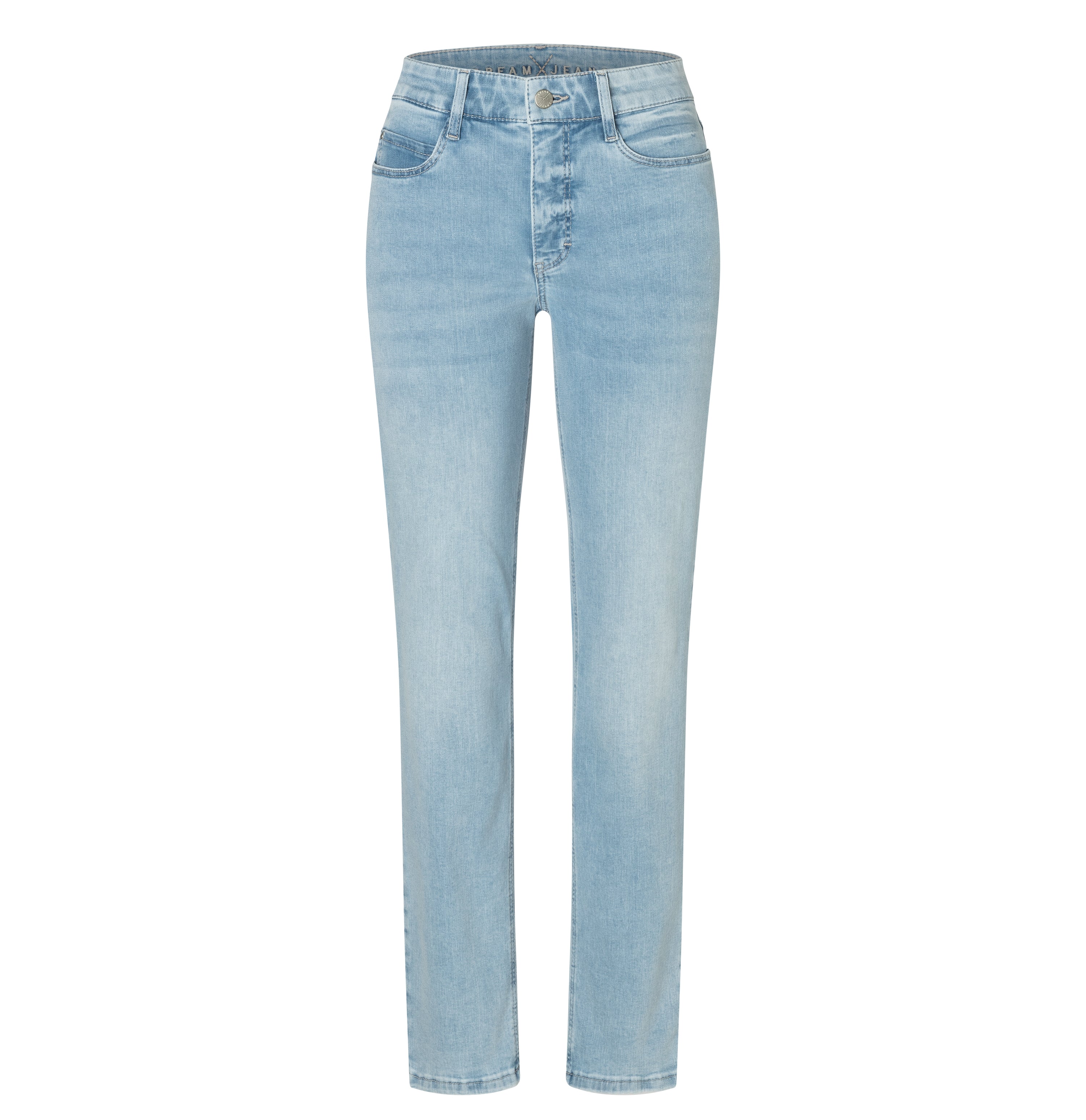Straight fit jeans with innovative shaping effect. | DREAM | aqua blue random wash | Front view of bust
