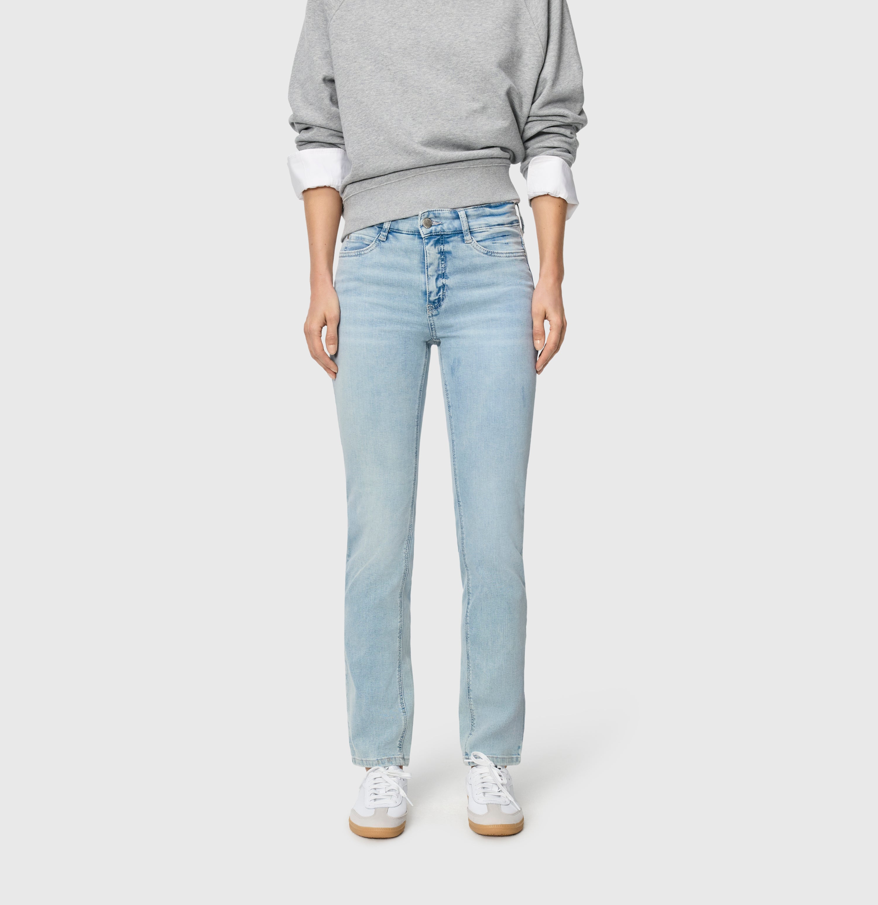 Straight fit jeans with innovative shaping effect. | DREAM | aqua blue random wash | Front view of model