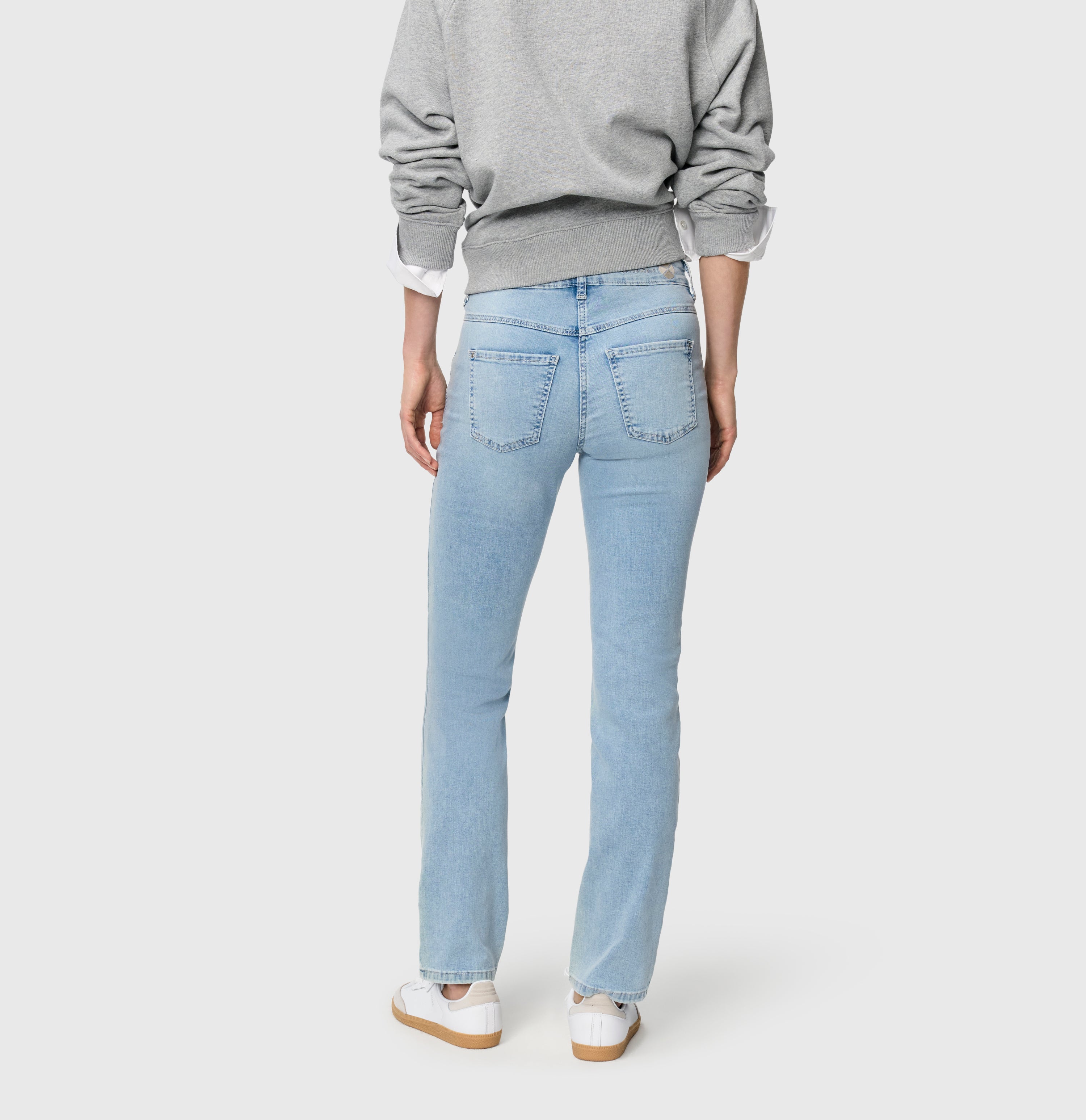 Straight fit jeans with innovative shaping effect. | DREAM | aqua blue random wash | Back view of model