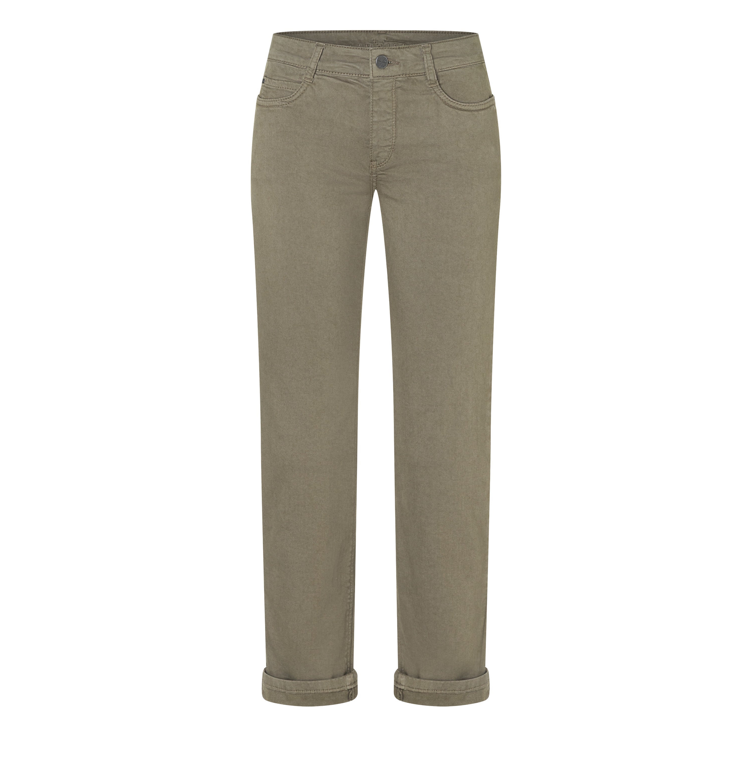 Straight hyper stretch jeans with turn-up. | DREAM cropped | olive night PPT | Front view of bust