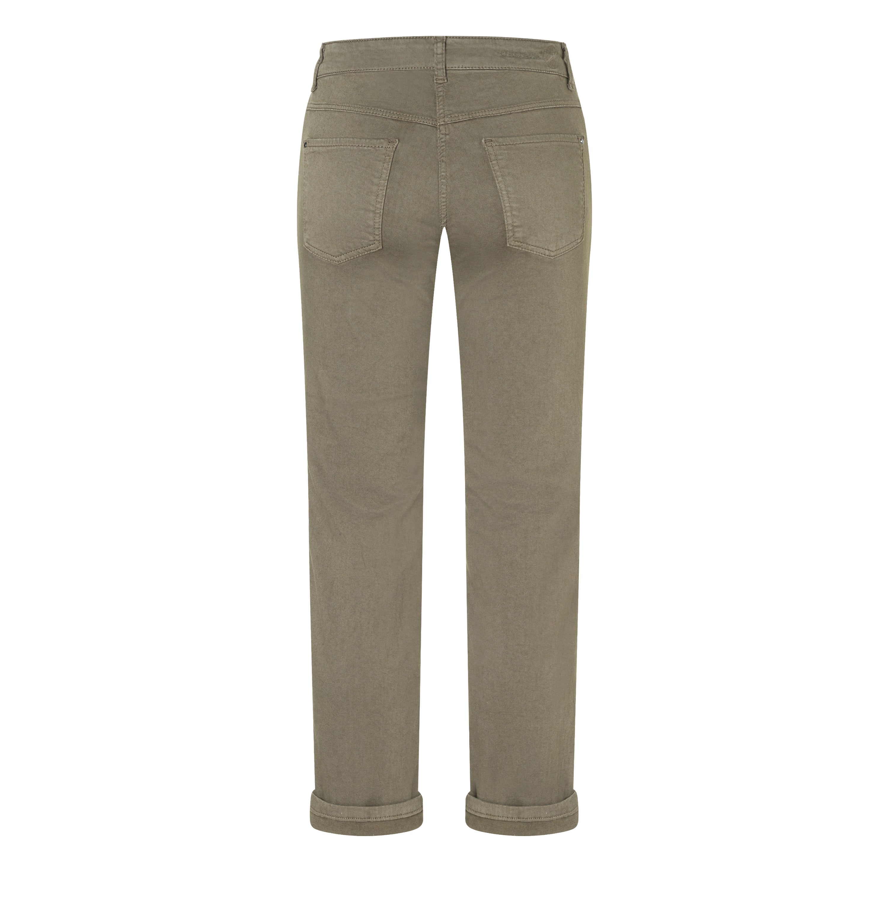 Straight hyper stretch jeans with turn-up. | DREAM cropped | olive night PPT | Back view of bust