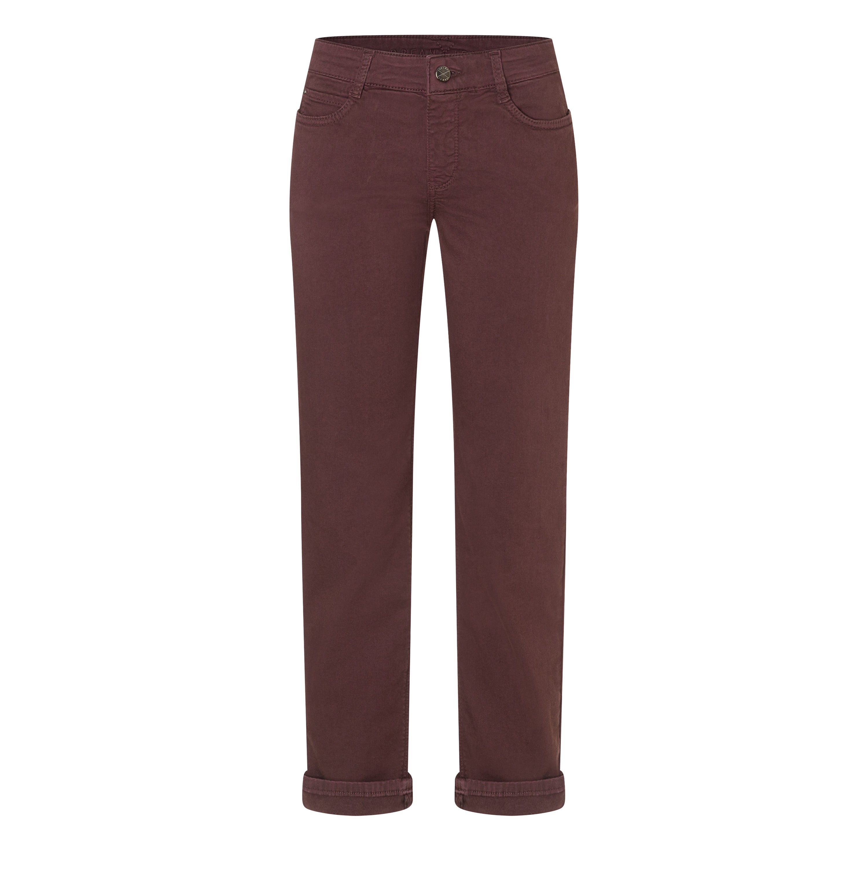 Straight hyper stretch jeans with turn-up. | DREAM cropped | smoky purple PPT | Front view of bust