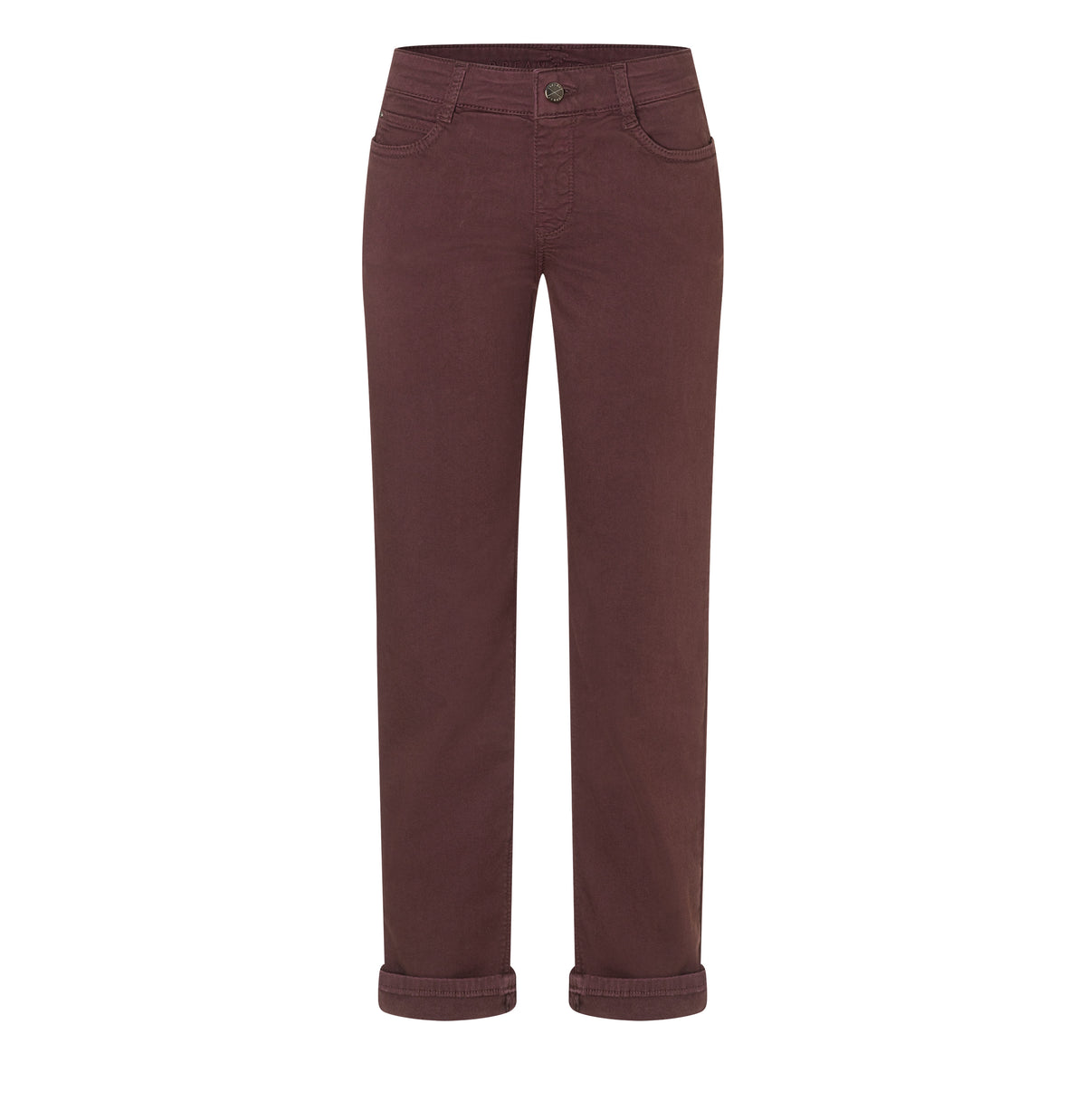 Straight hyper stretch jeans with turn-up. | DREAM cropped | smoky purple PPT | Front view of bust