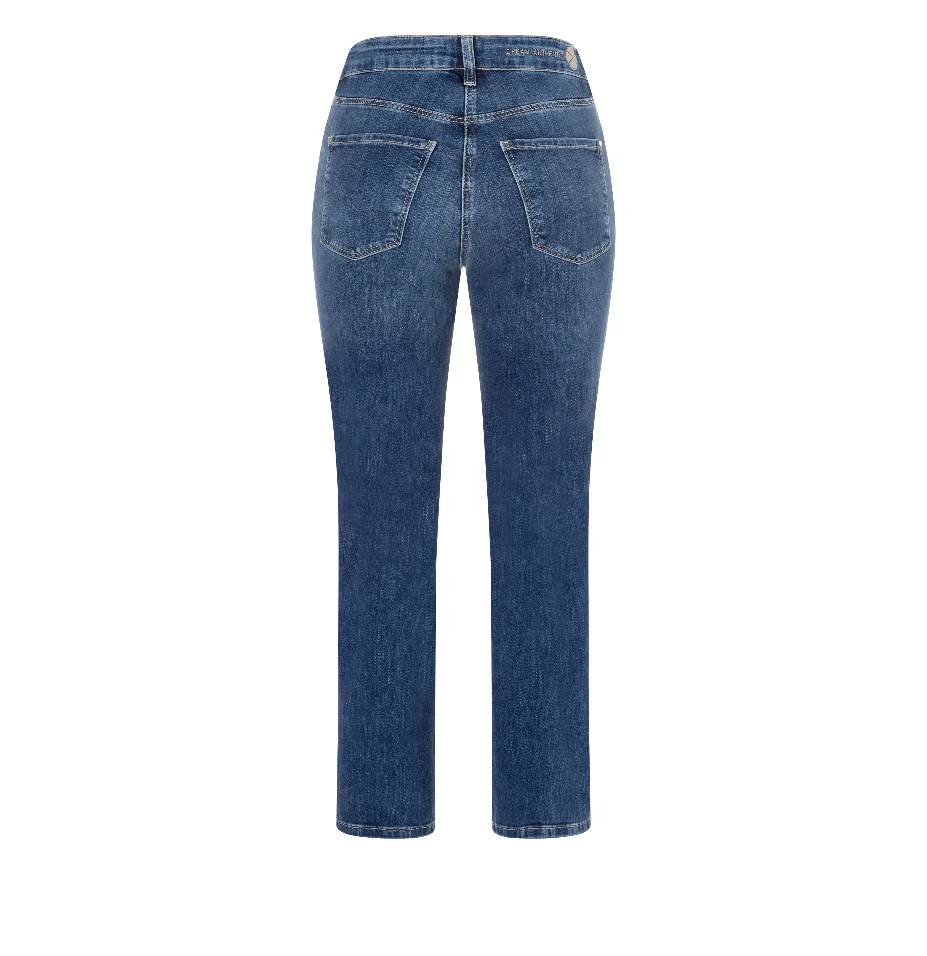 Flare kick jeans with a shaping effect. | DREAM KICK authentic | outworn blue basic | Back view of bust