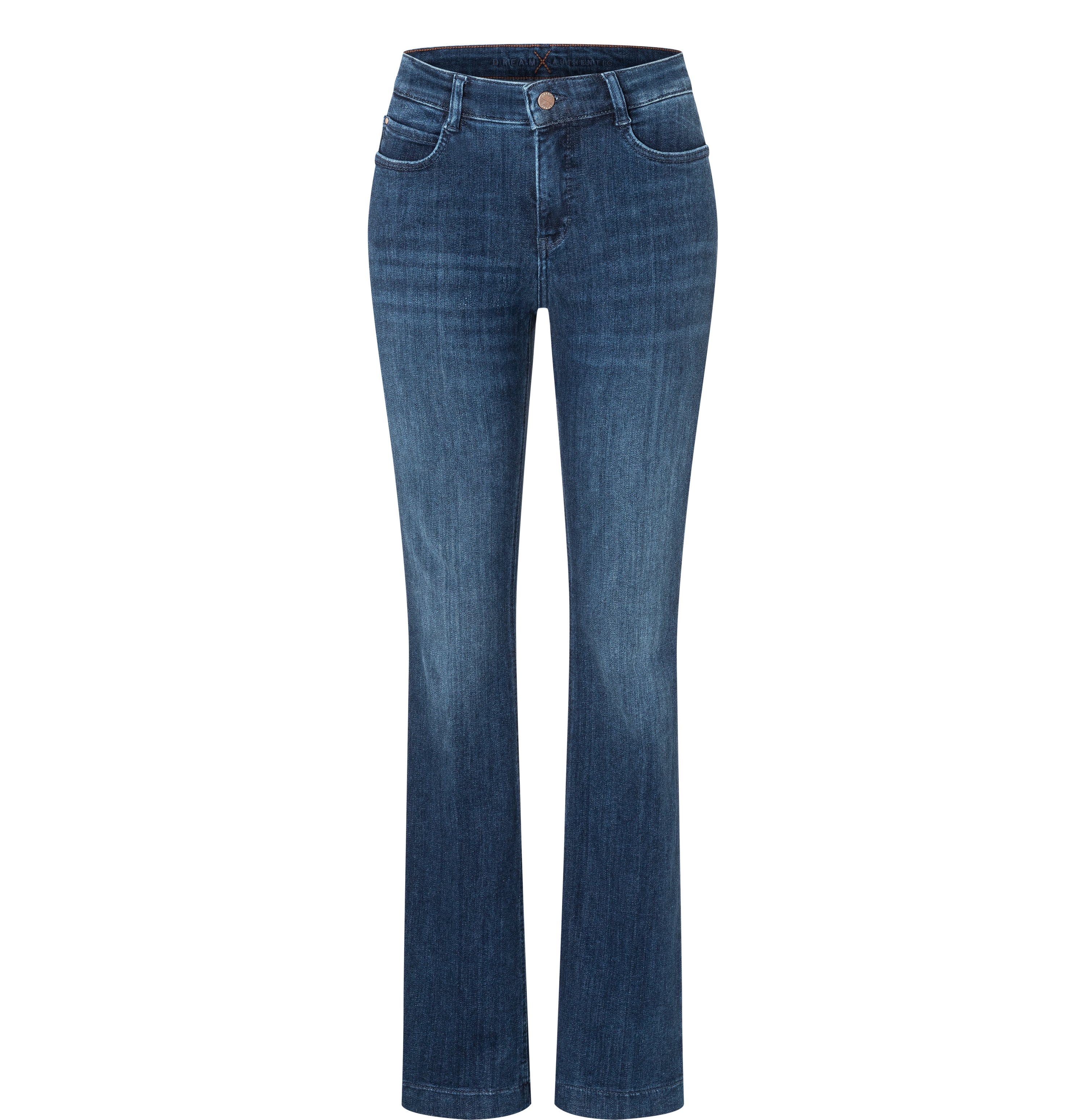 Flared fit with figure-shaping effect. | DREAM BOOT authentic | cobalt authentic wash | Front view of bust