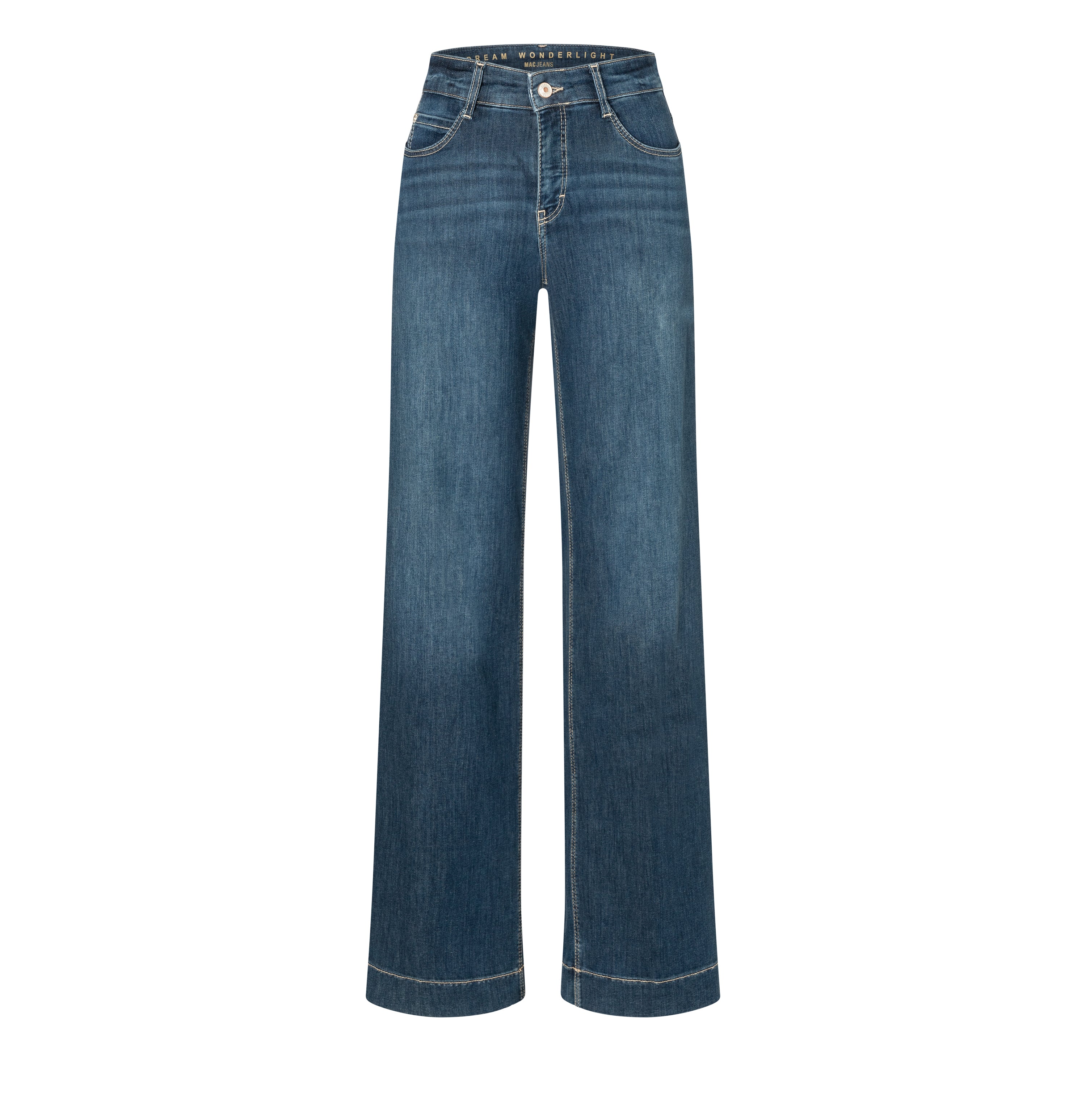 Figure-shaping wide fit jeans in a model blend. | S-NAME | S-FBBZ | Front view of bust