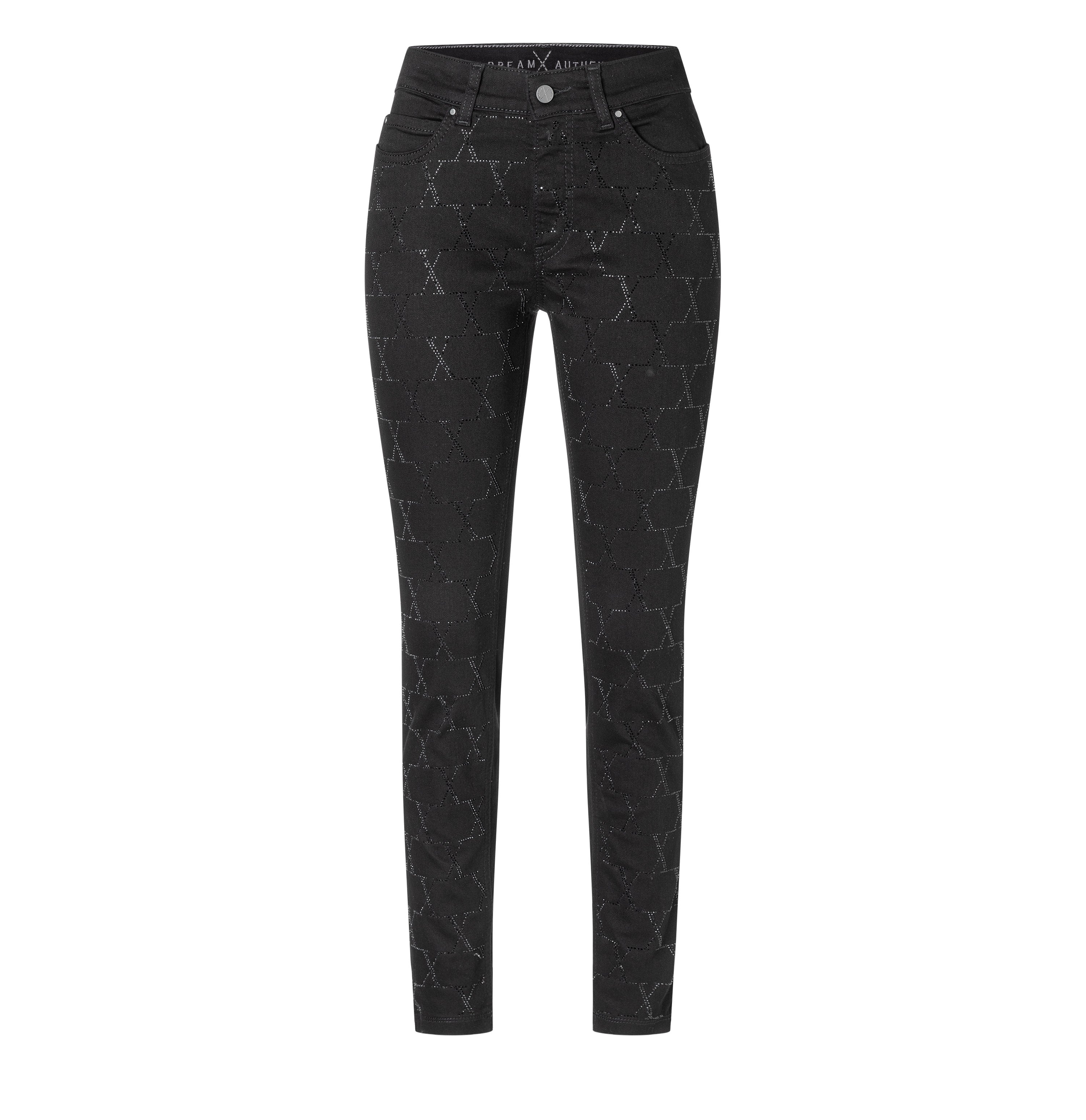 Slim hyper stretch jeans with an all-over rhinestone look. | DREAM SKINNY chain glitter | black-black | Front view of bust