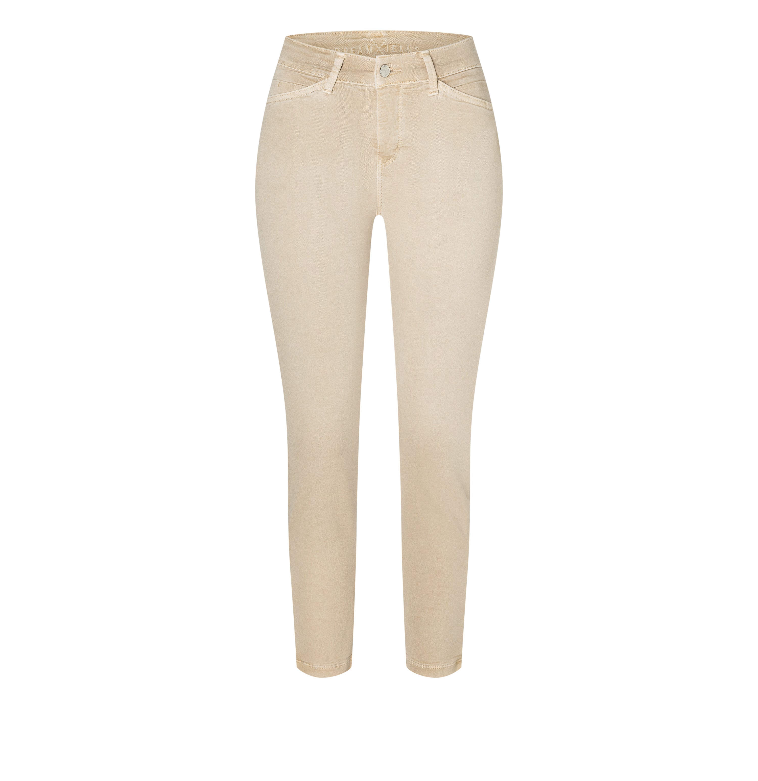 Figure-shaping slim jeans with zip detail. | DREAM CHIC | smoothly beige | Front view of bust