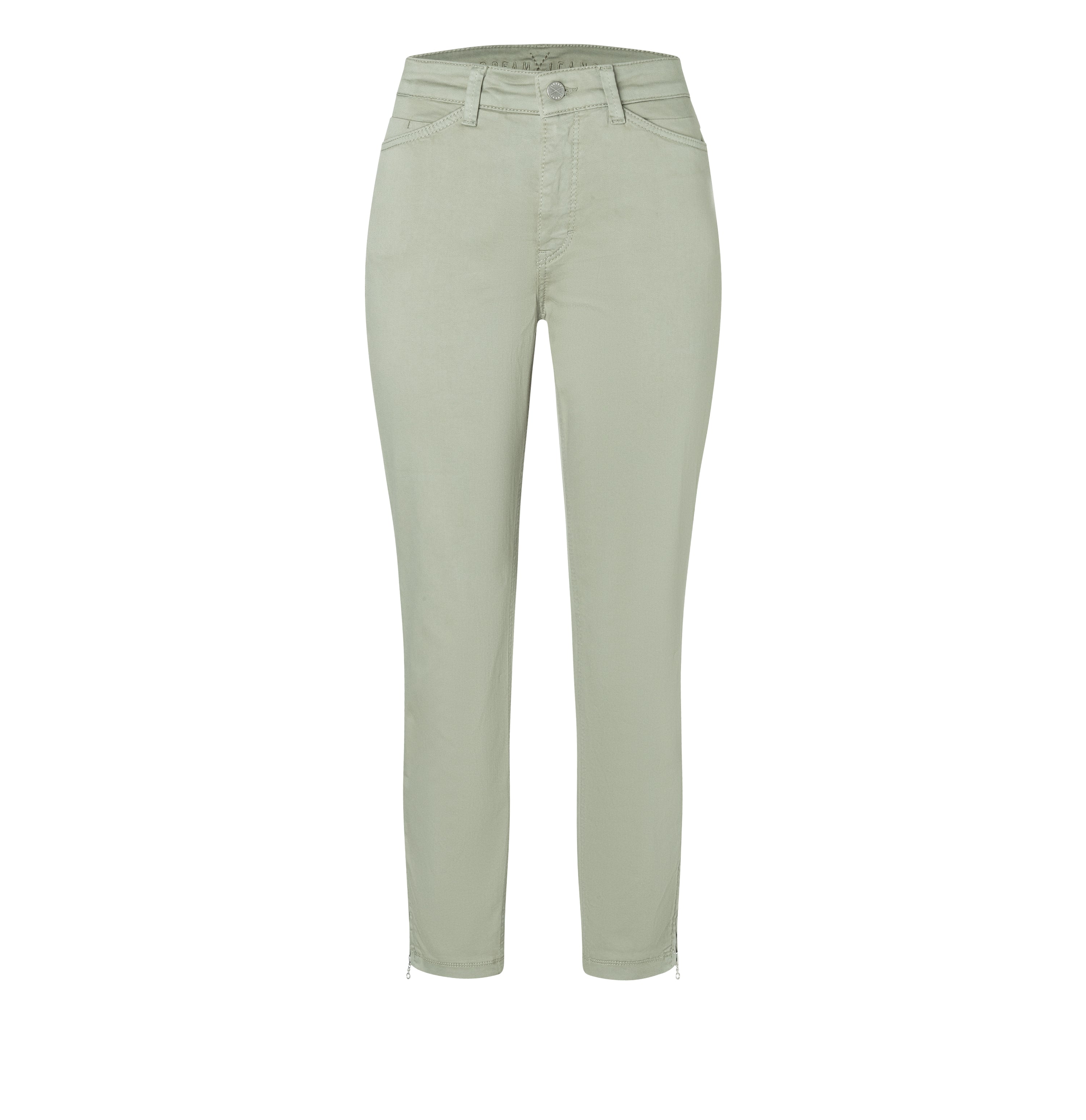 Figure-shaping slim jeans with zip detail. | DREAM CHIC | dried rosemary PPT | Front view of bust