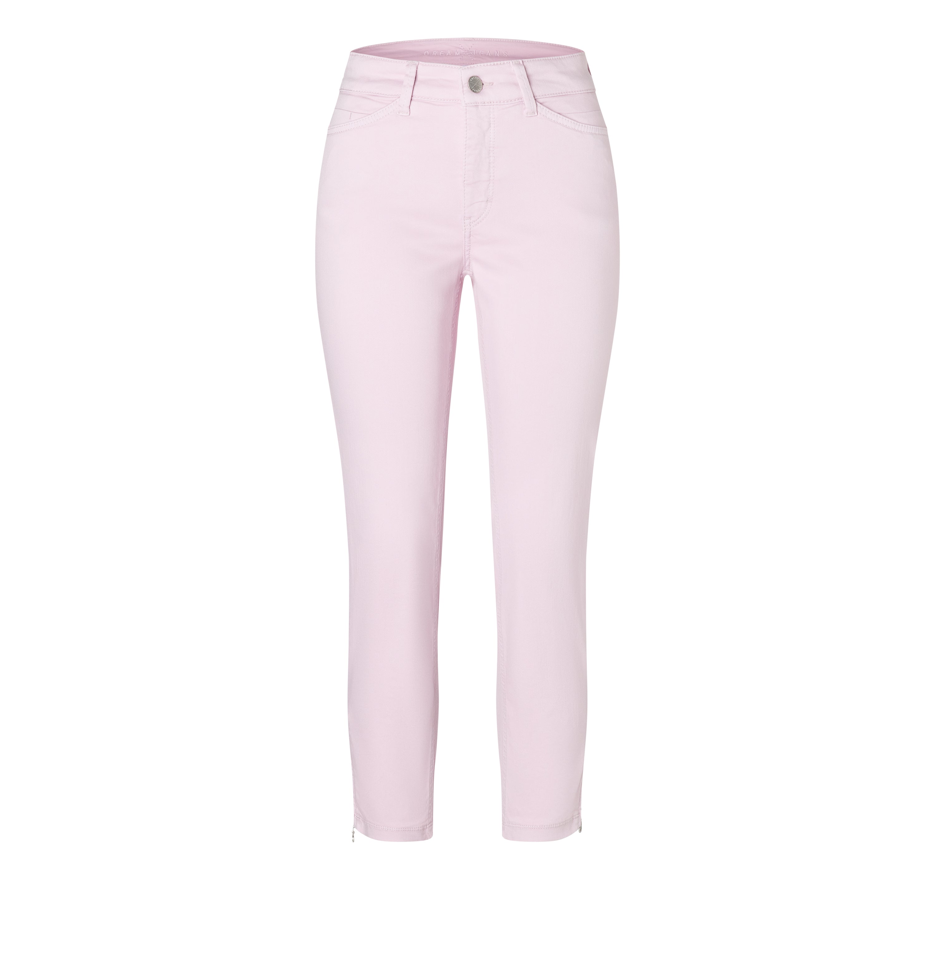 Figure-shaping slim jeans with zip detail. | DREAM CHIC | faded mauve PPT | Front view of bust