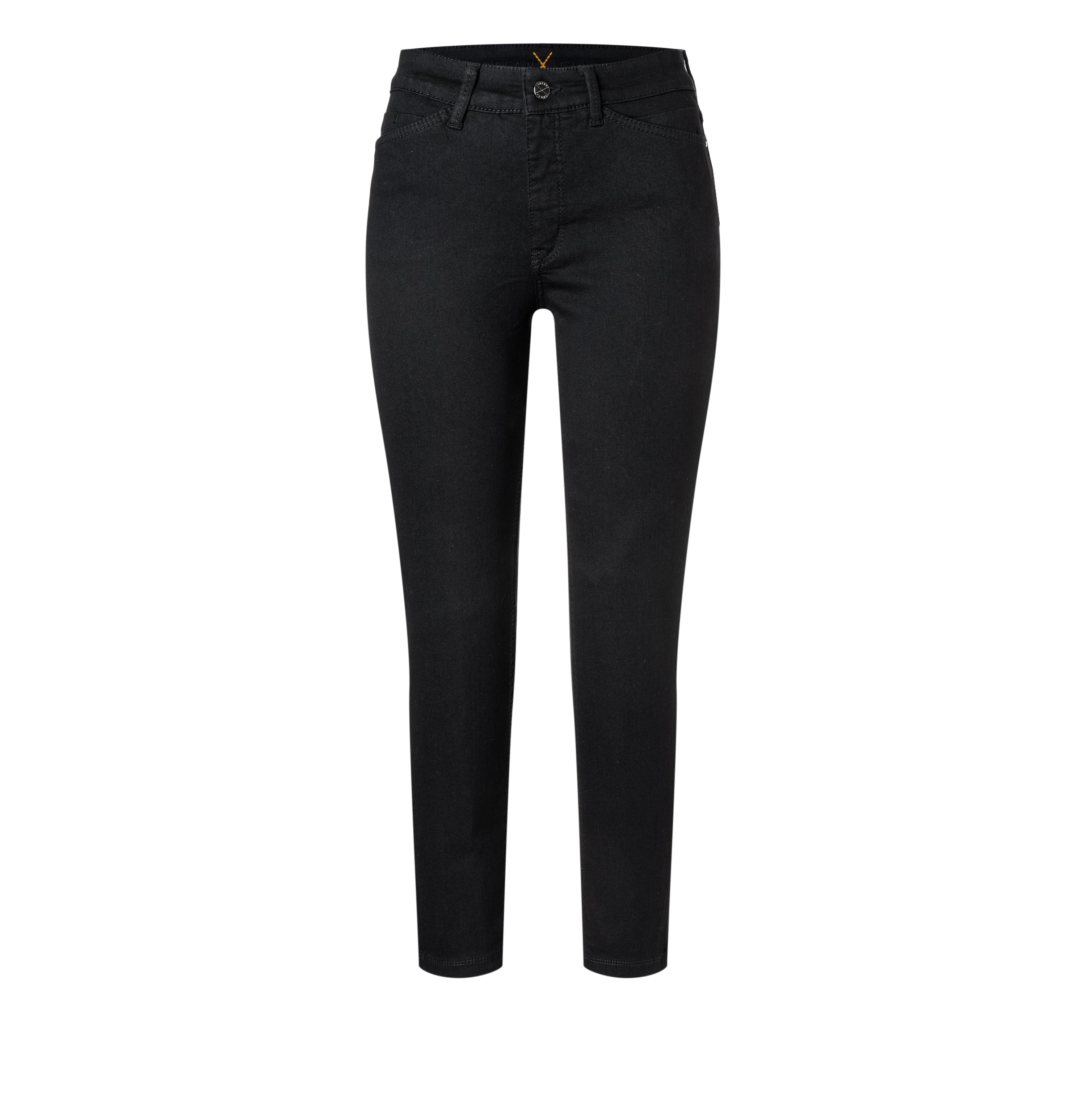 Cropped slim jeans made of hyper stretch denim. | DREAM CHIC | black-black | Front view of bust