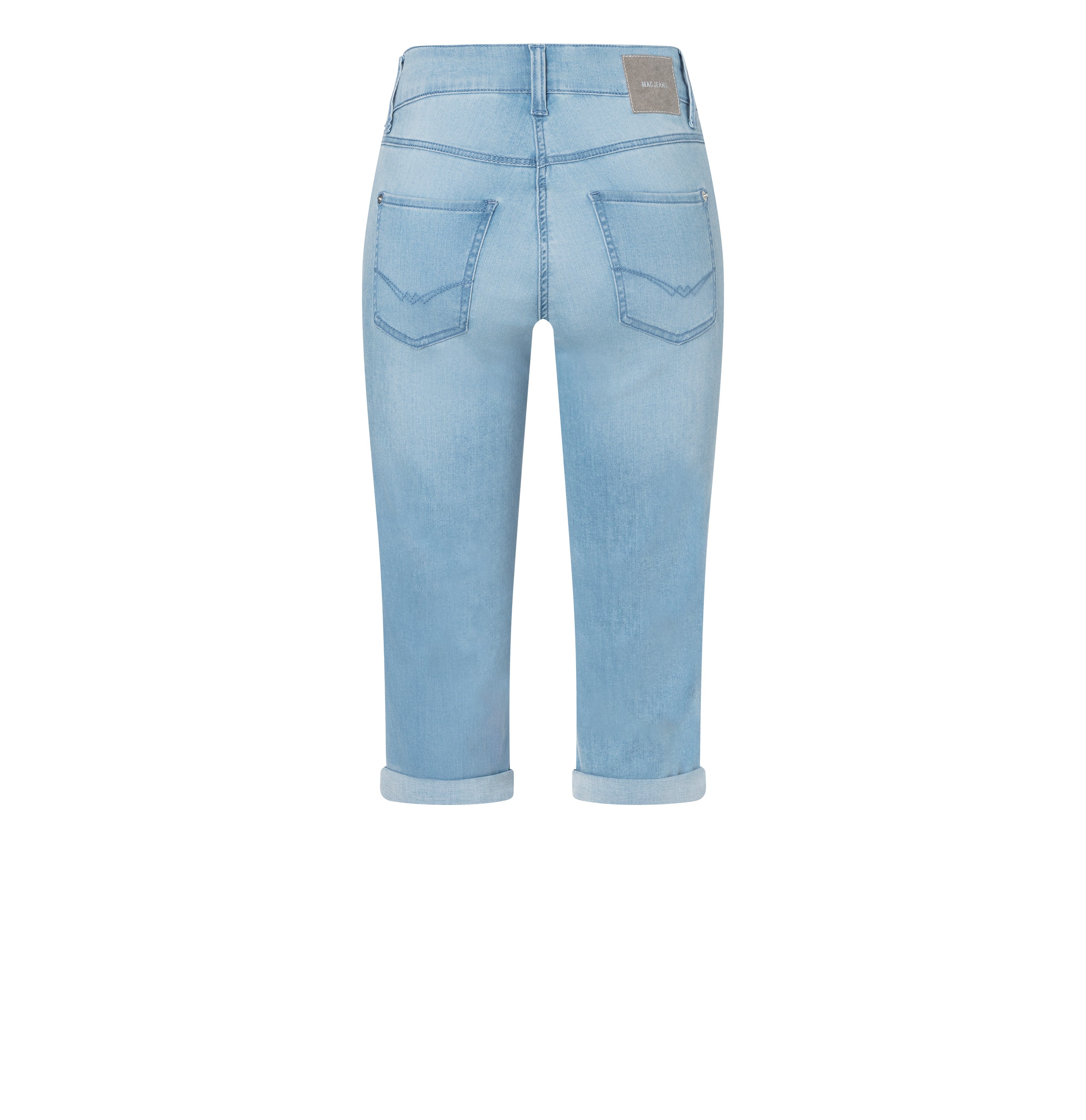 Light capri jeans with shaping effect. | DREAM SUN | summer sky wash | Back view of bust