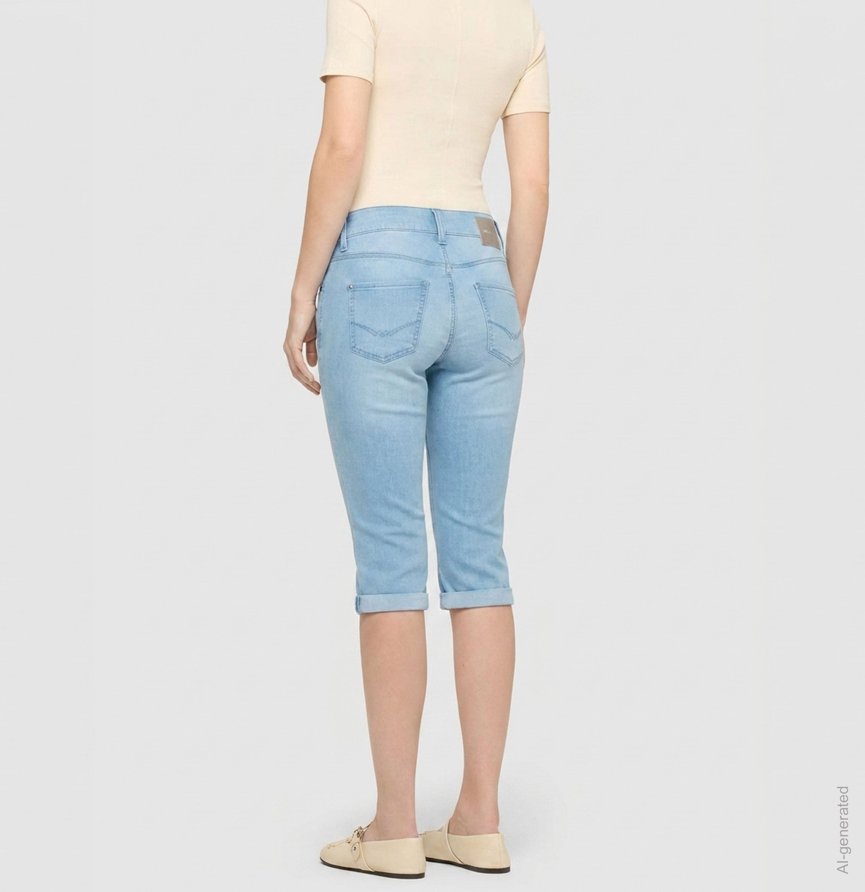 Light capri jeans with shaping effect. | DREAM SUN | summer sky wash | Back view of model
