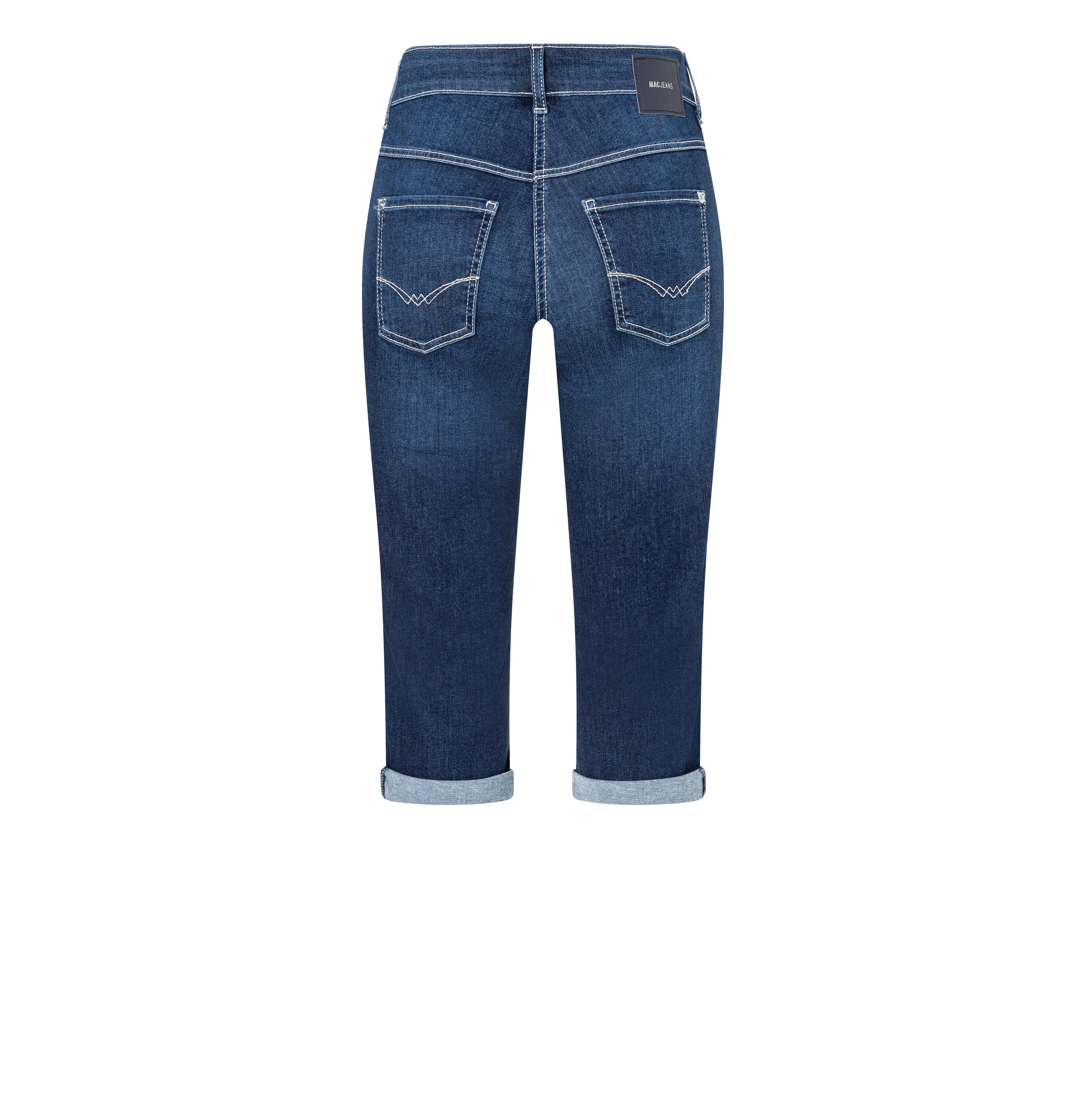 Light capri jeans with shaping effect. | DREAM SUN | dark blue basic used | Back view of bust