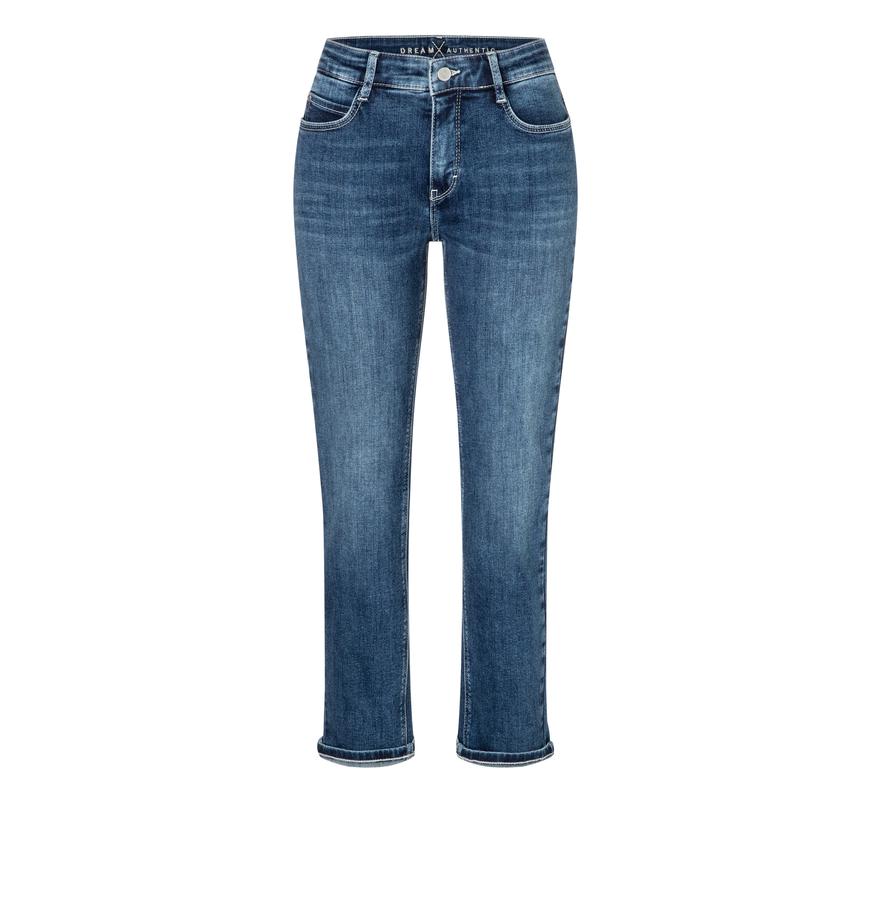 Straight shaping jeans with turned-up hem. | DREAM cropped auth. | blue moon basic wash | Front view of bust