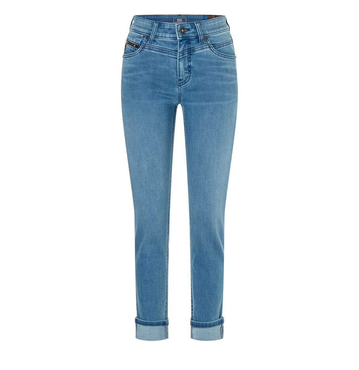 Slim jeans in a light cotton-modal blend. | RICH SLIM | authentic cobalt used | Front view of bust
