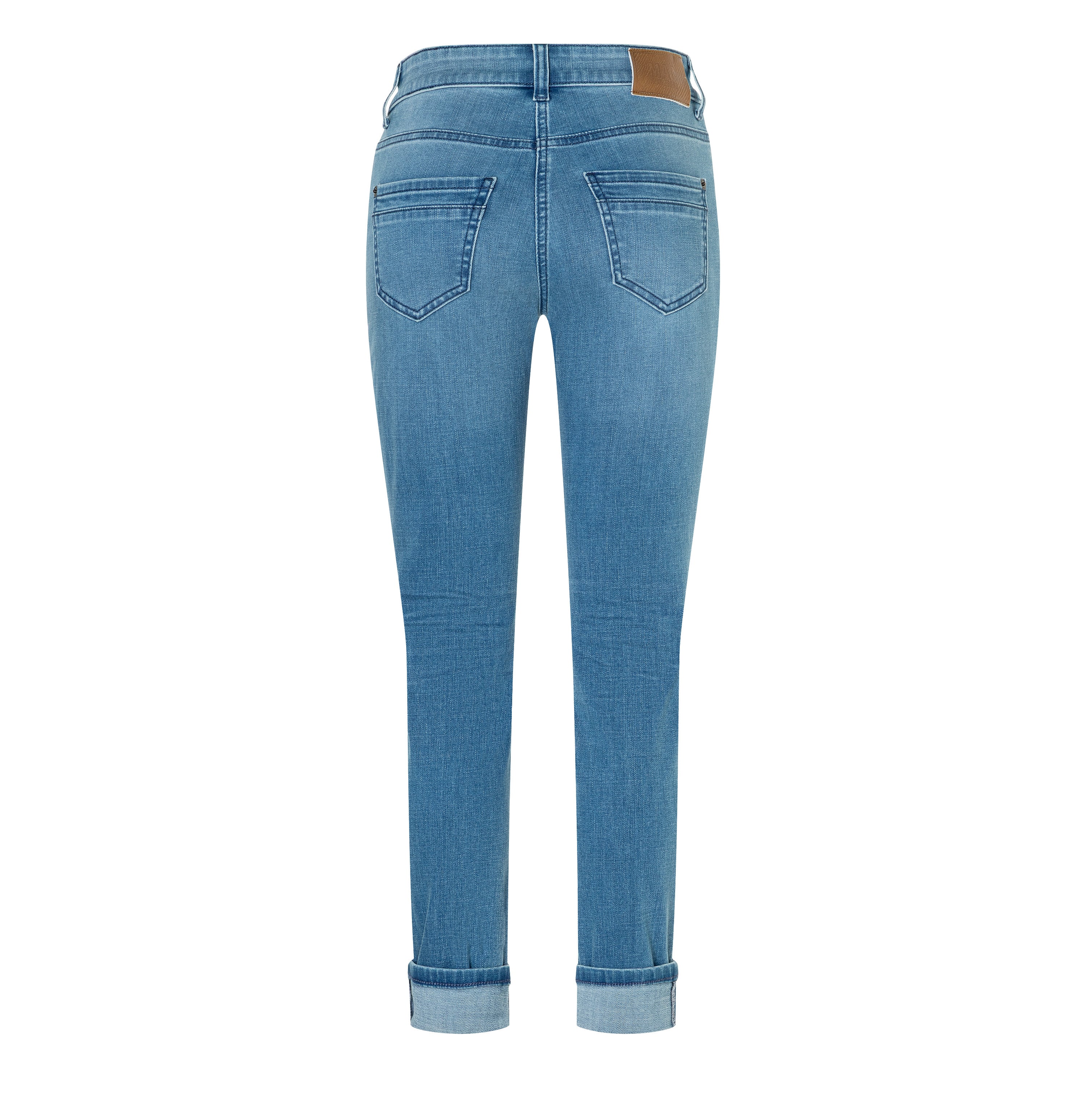 Slim jeans in a light cotton-modal blend. | RICH SLIM | authentic cobalt used | Back view of bust