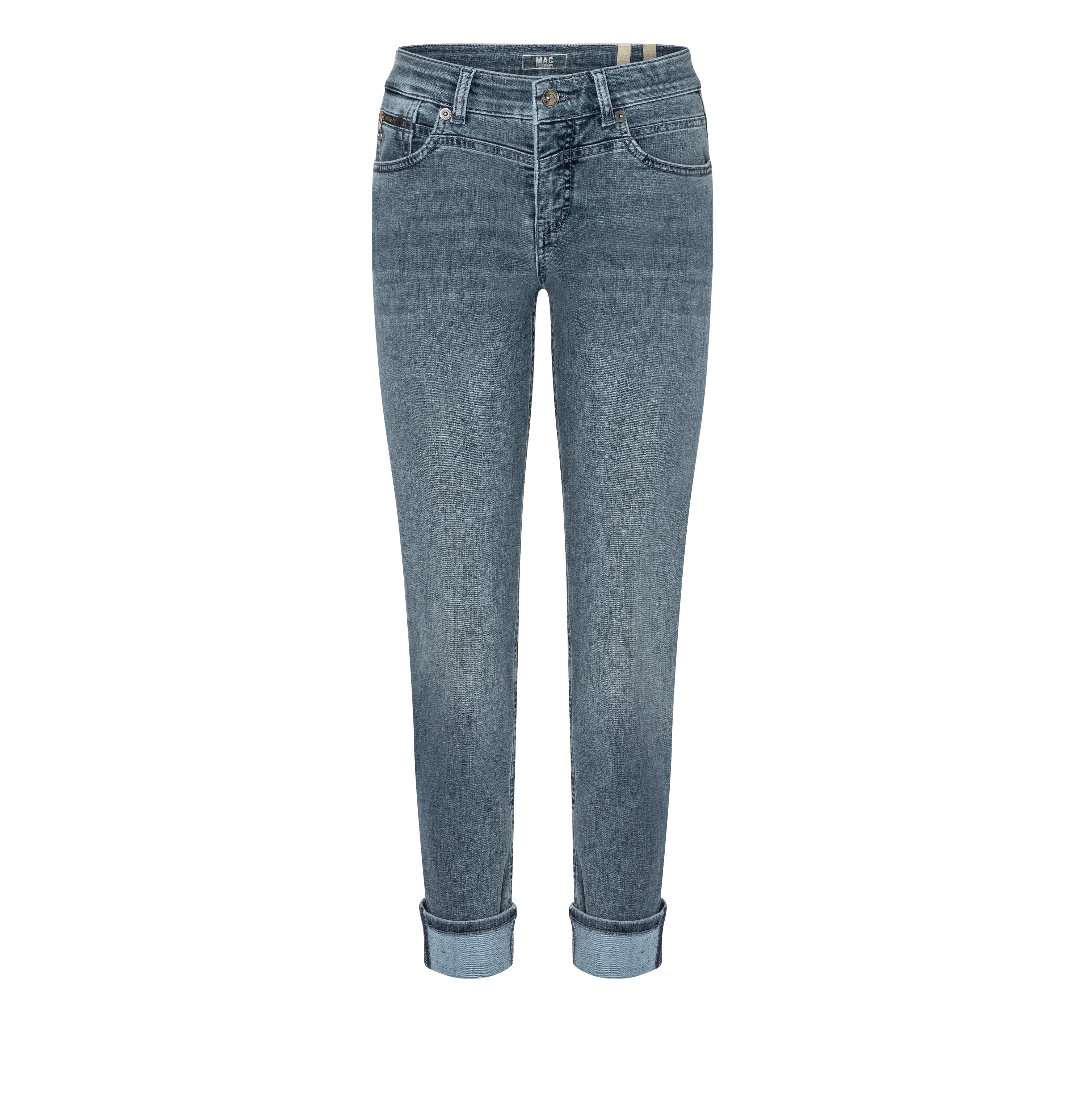 Slim fit in a light lyocell blend. | RICH SLIM hem glam | greyish midblue | Front view of bust