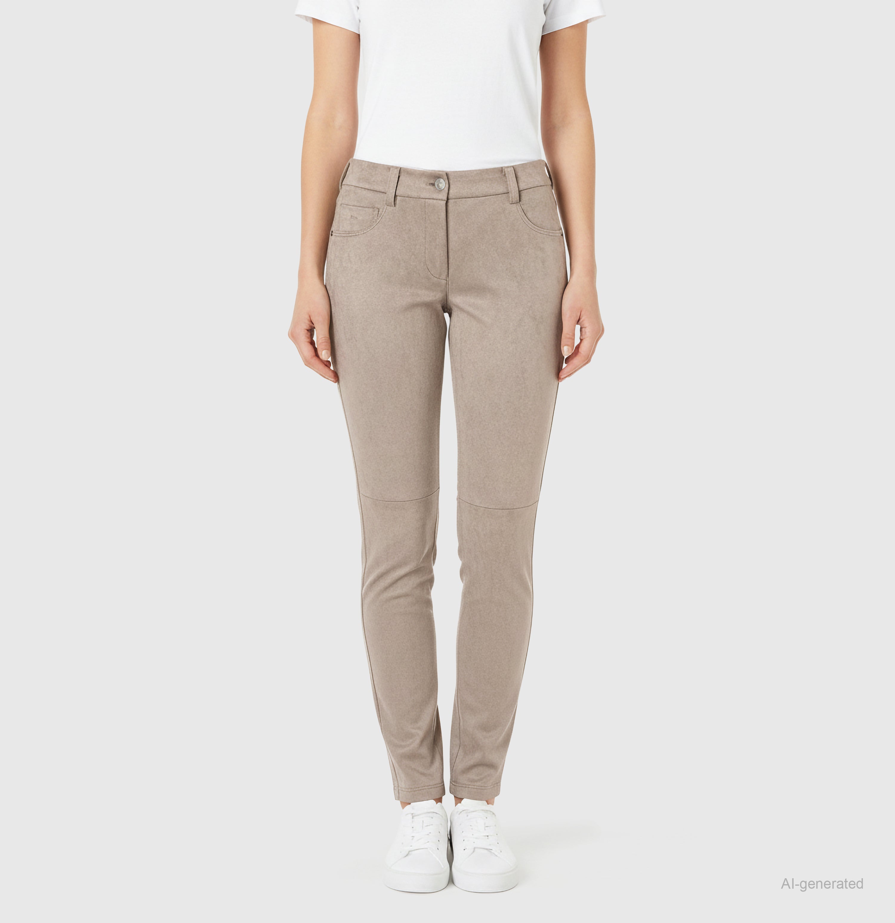 Slim trousers with a soft velours look. | SLIM velour | oxide brown | Front view of model