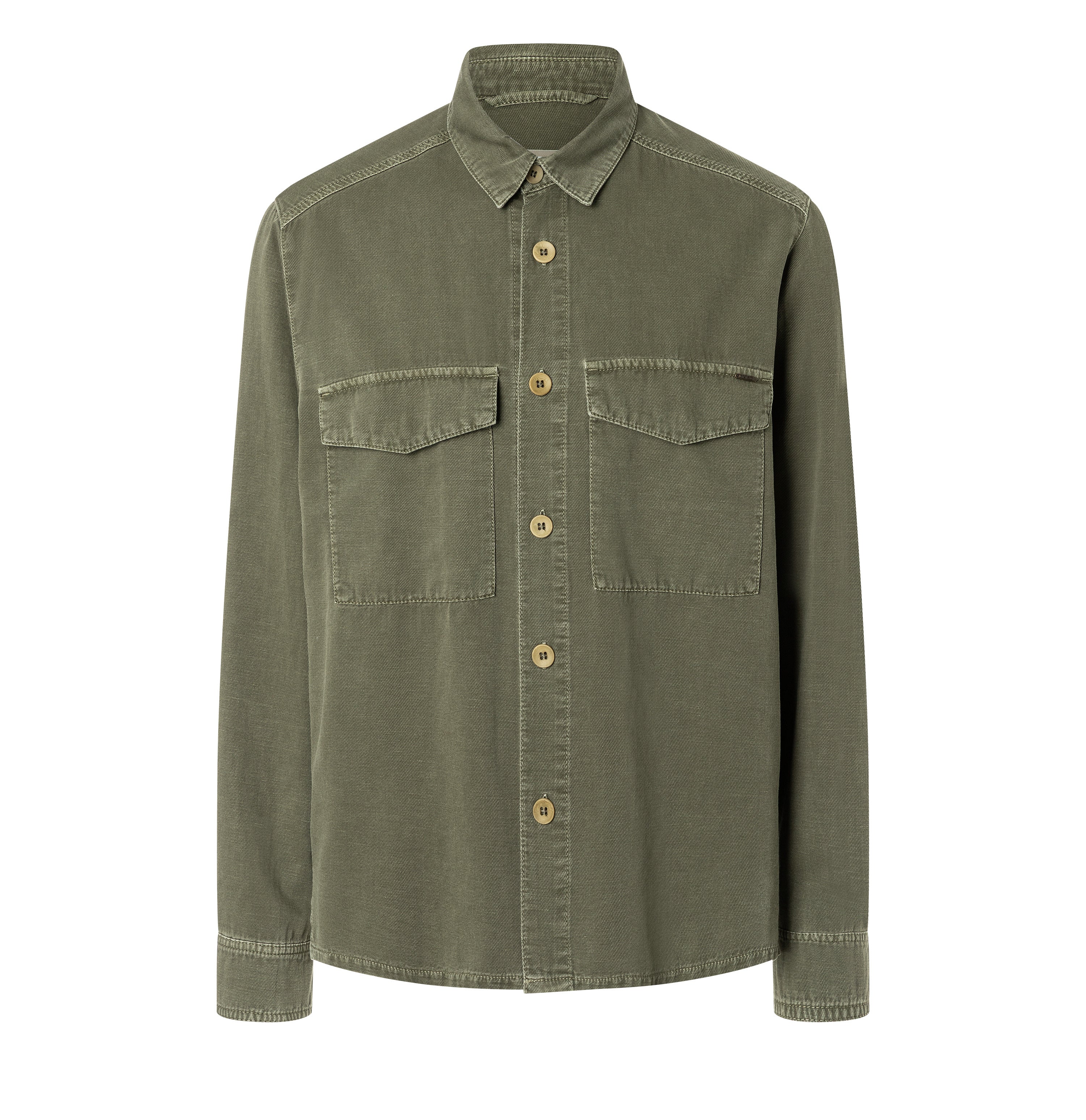 Overshirt in a cotton-hemp blend. | Overjacket | leaf green PPT | Front view of bust