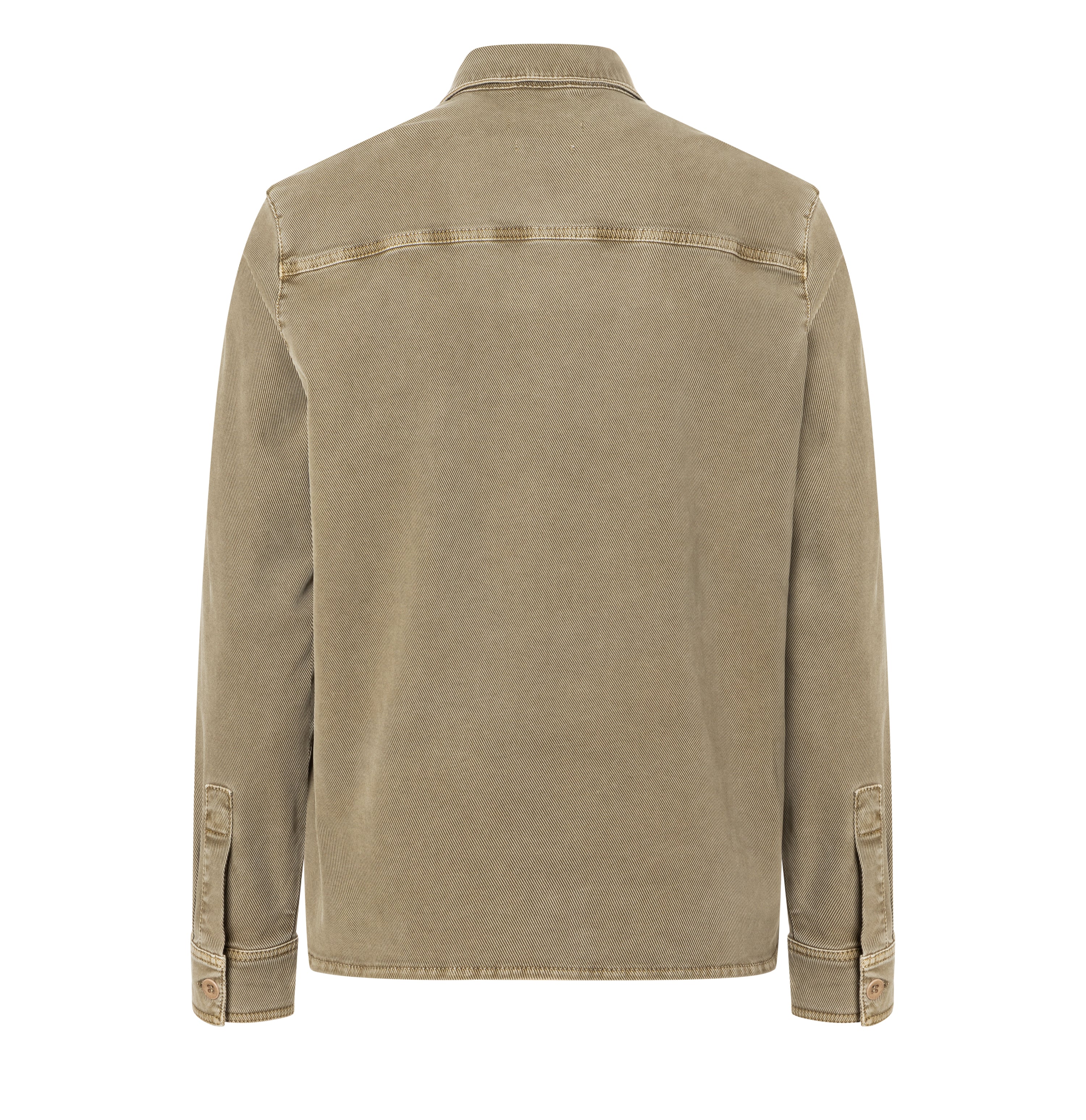 Overjacket in a twill material with lyocell. | Overjacket | martini olive PPT | Back view of bust