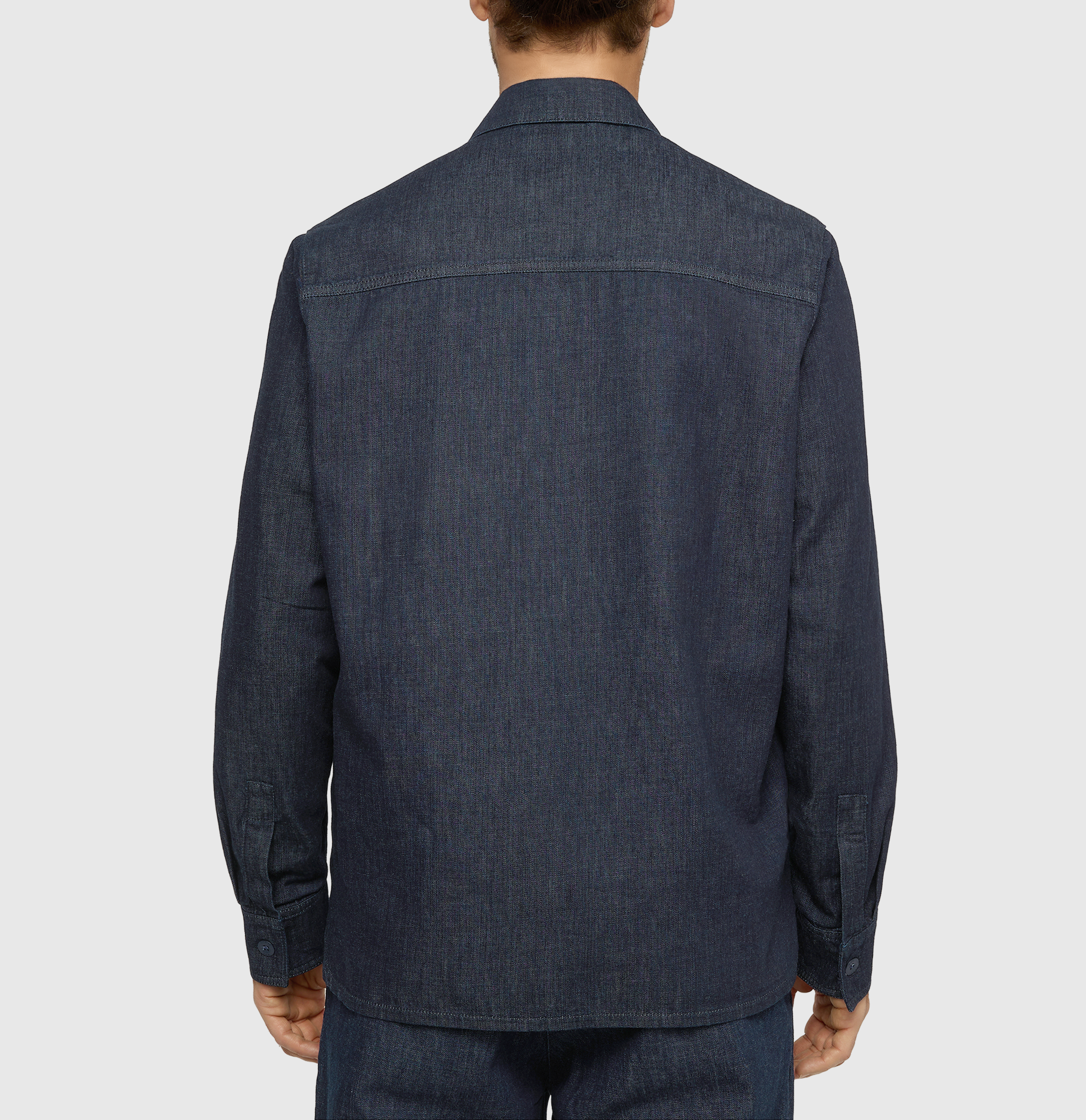 Overjacket in a blend with nettle fibres. | Overjacket | dark rinsewash | Back view of model