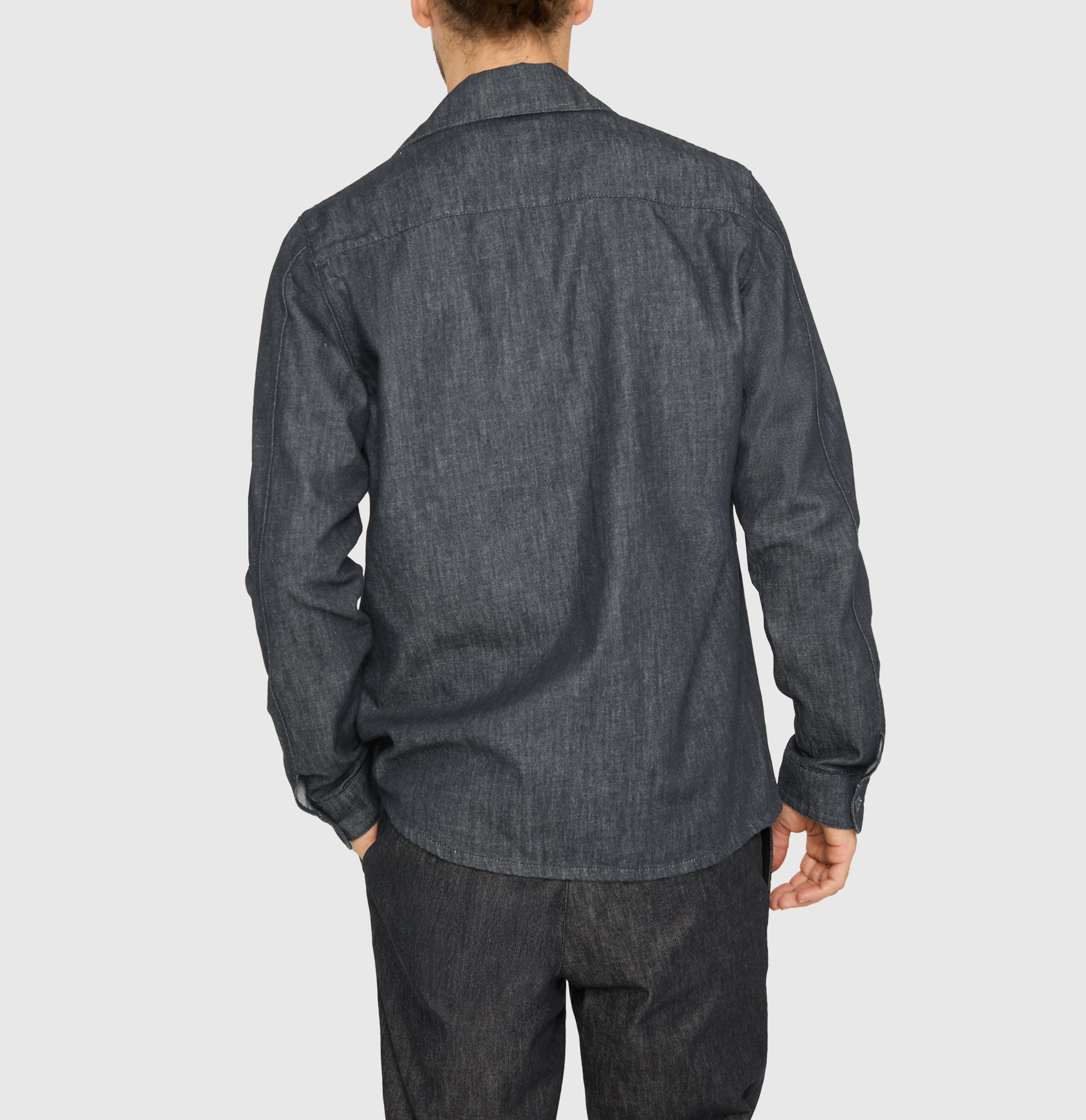 Modern overjacket with cashmere content. | Overjacket | rinsed deep blue | Back view of model
