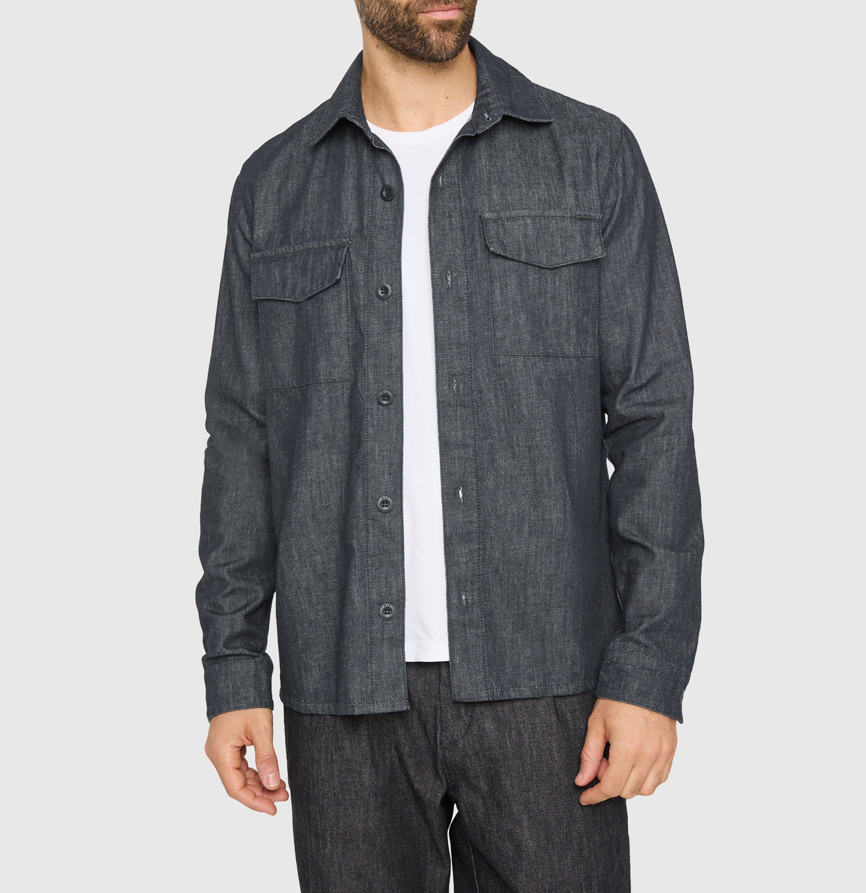 Modern overjacket with cashmere content. | Overjacket | rinsed deep blue | Detailed view 2 of model