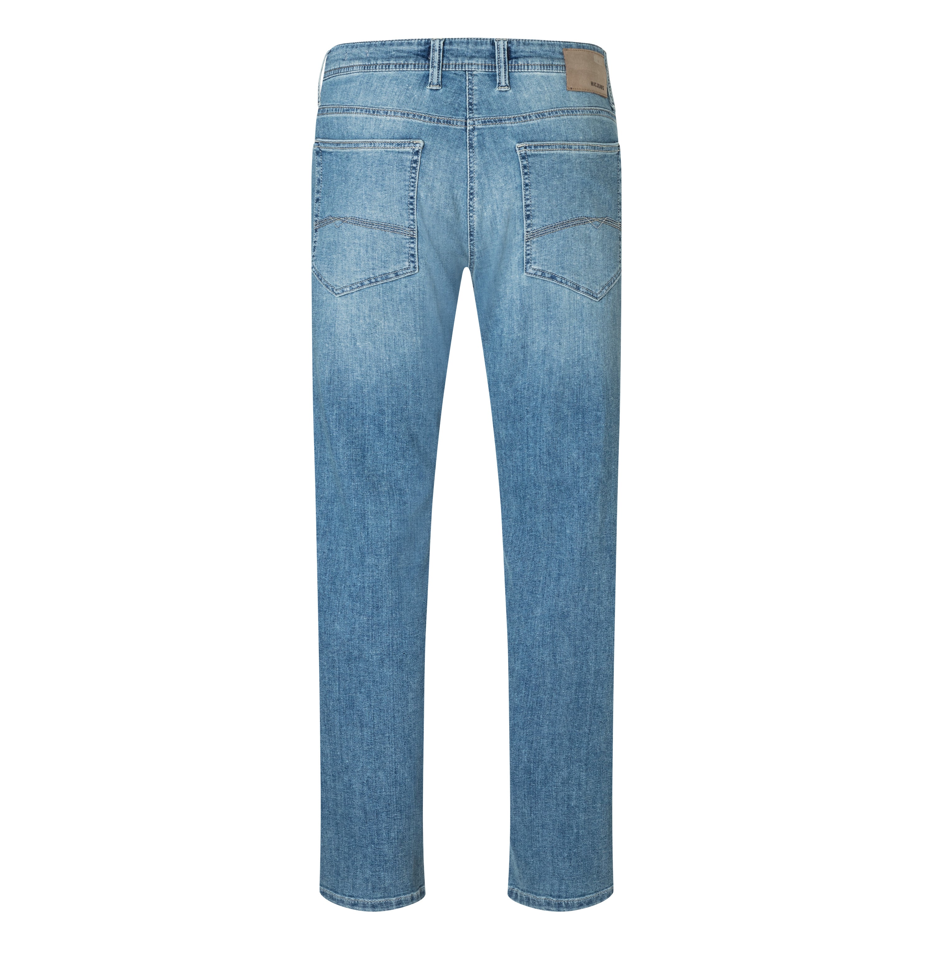 Regular jeans with linen content. | Ben | midblue authentic wash | Back view of bust
