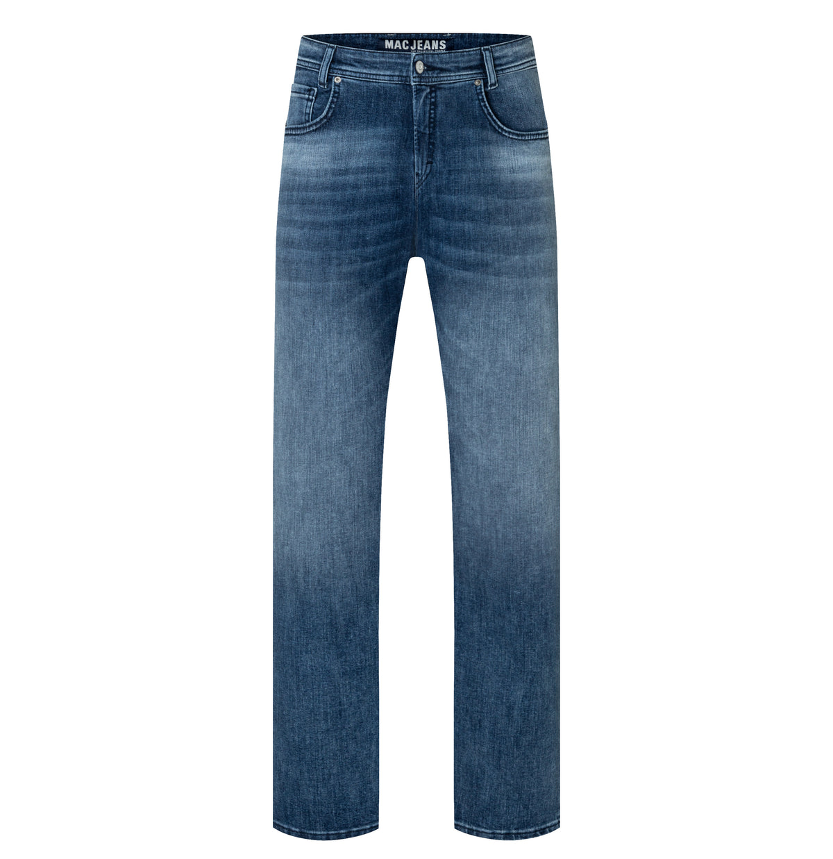 Straight jeans made of comfort stretch denim. | Rick | mid blue authentic wash | Front view of bust