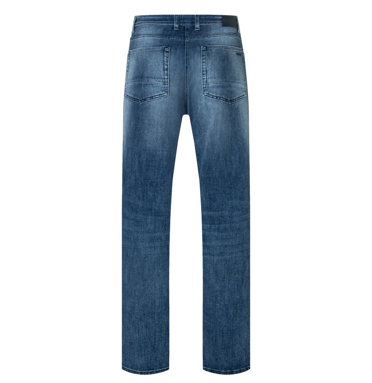 Straight jeans made of comfort stretch denim. | Rick | mid blue authentic wash | Back view of bust