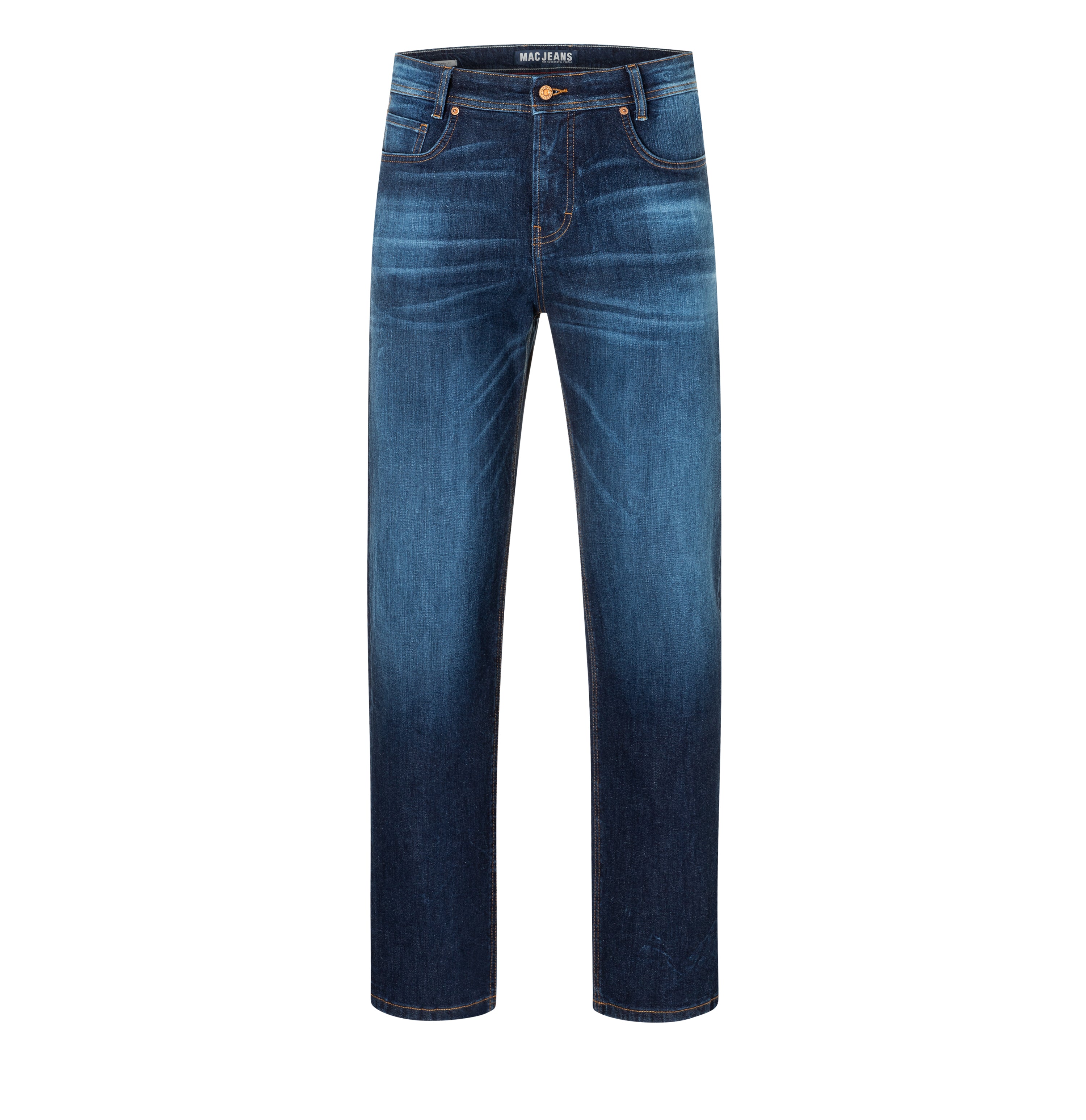 Straight jeans made of comfort stretch denim. | Rick | dark blue authenic 3D used | Front view of bust