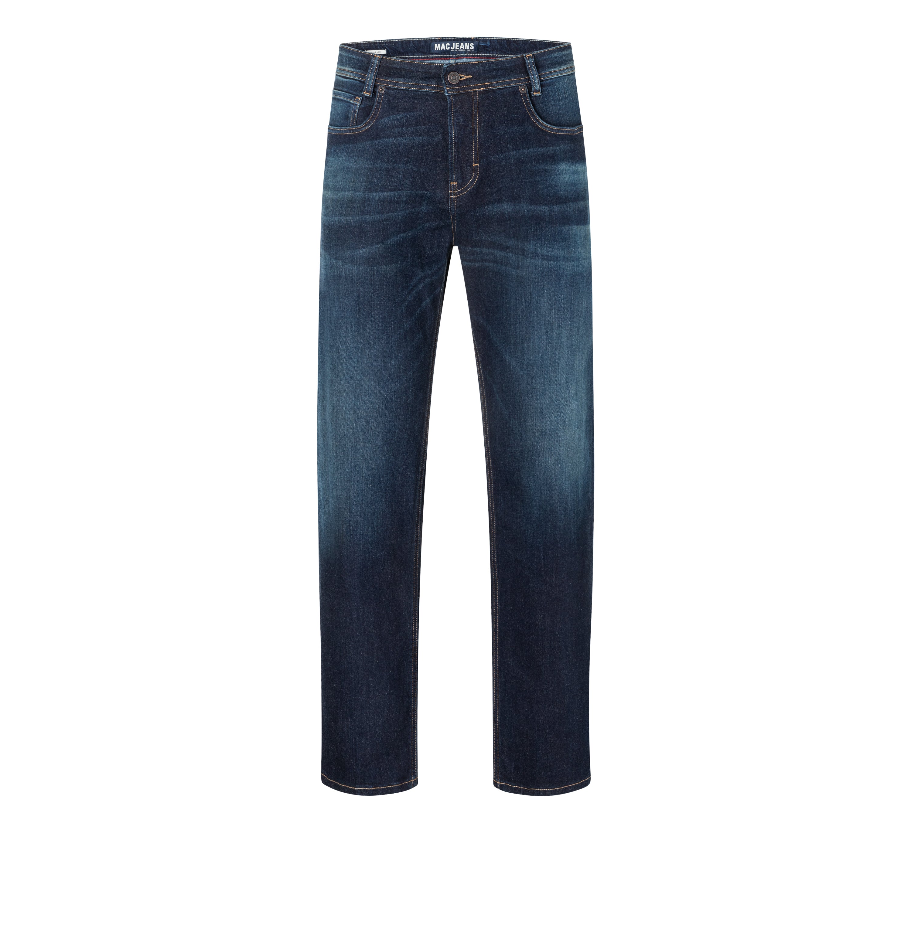 Straight jeans made of comfort stretch denim. | Rick | dark blue authentic used od brown | Front view of bust