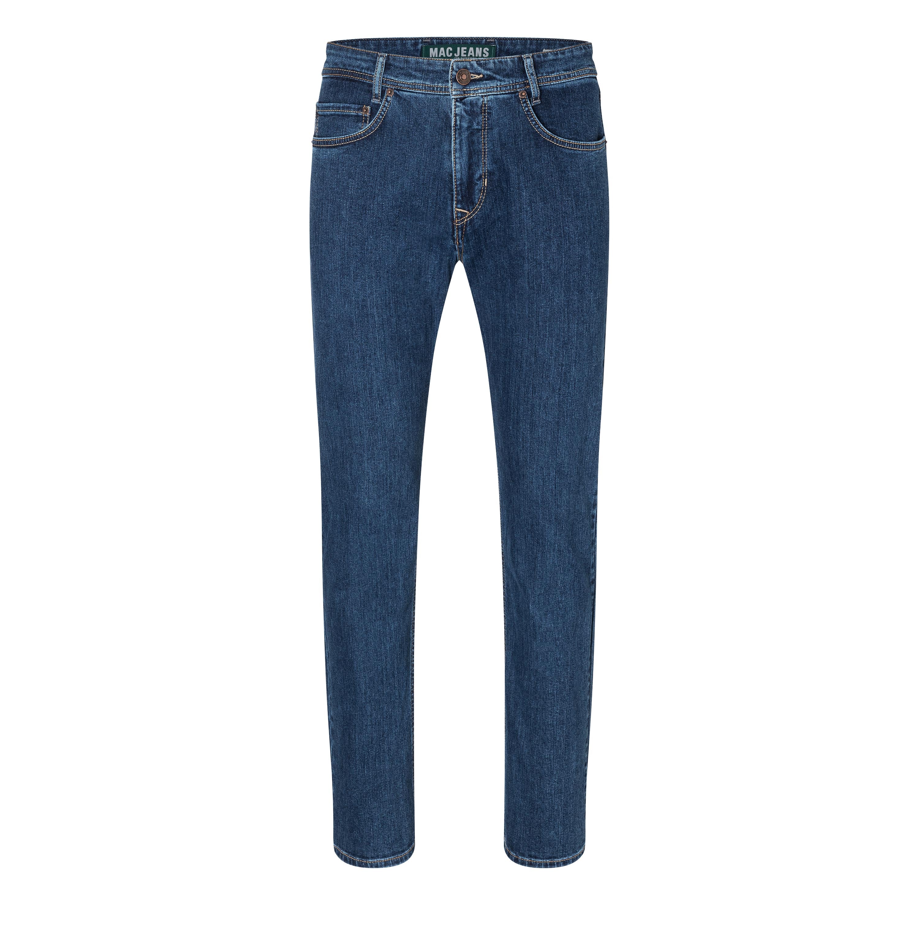 Slim jeans made of recycled denim. | Arne | blue light used | Front view of bust
