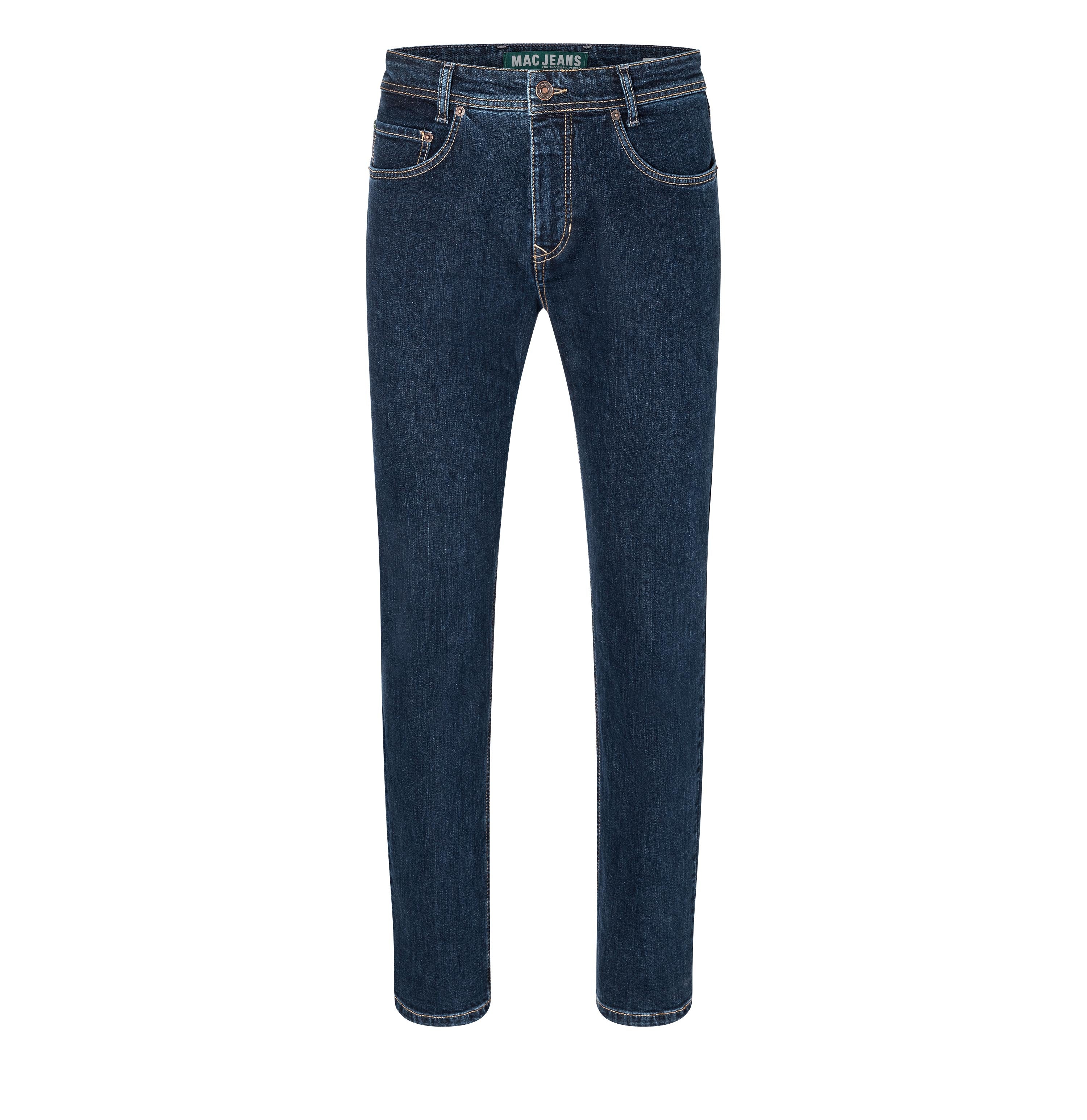 Slim jeans made of recycled denim. | Arne | deep blue stonewash | Front view of bust