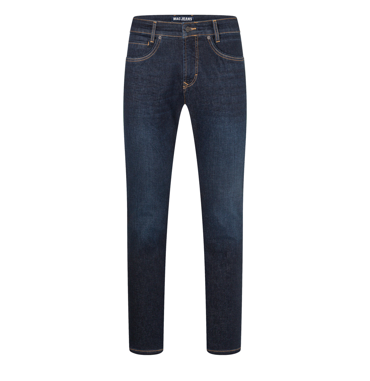 Slim driver jeans with a vintage look. | Arne Pipe | dark blue authentic used 3d baffies | Front view of bust