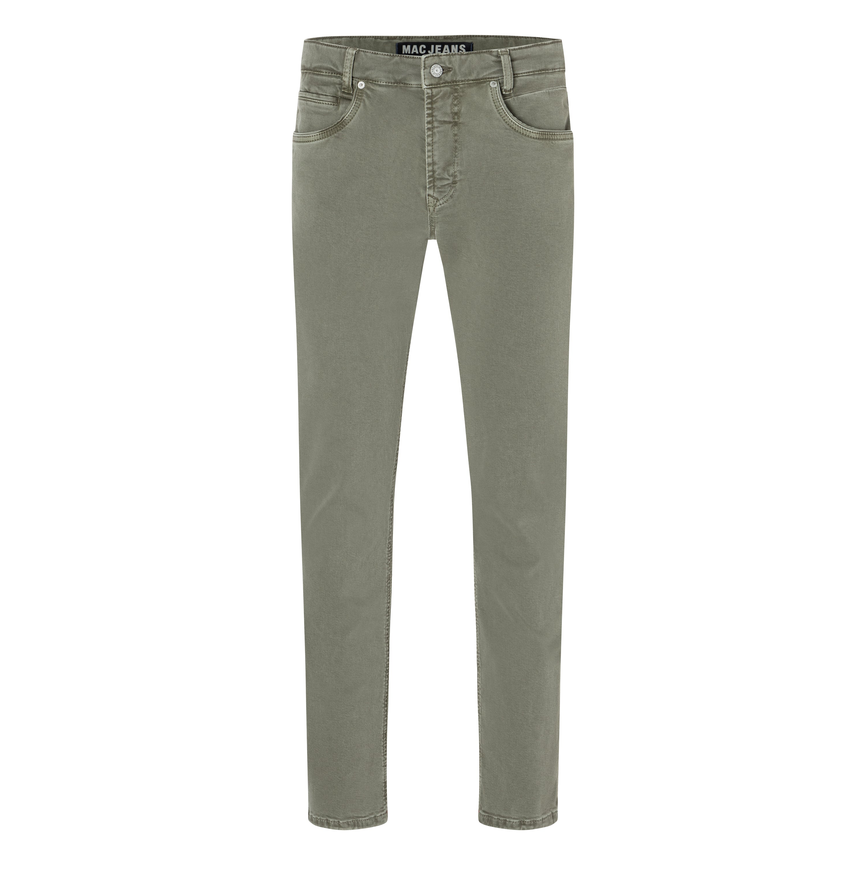 Very elastic modern jeans with organic cotton. | Arne Pipe | leaf green | Front view of bust