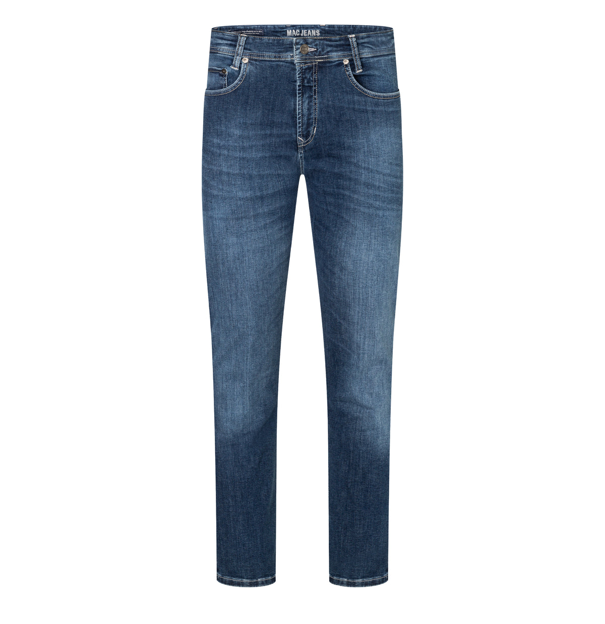 Ultimate driver jeans in a modern fit. | Driver Jeans | deep blue vintage wash | Front view of bust
