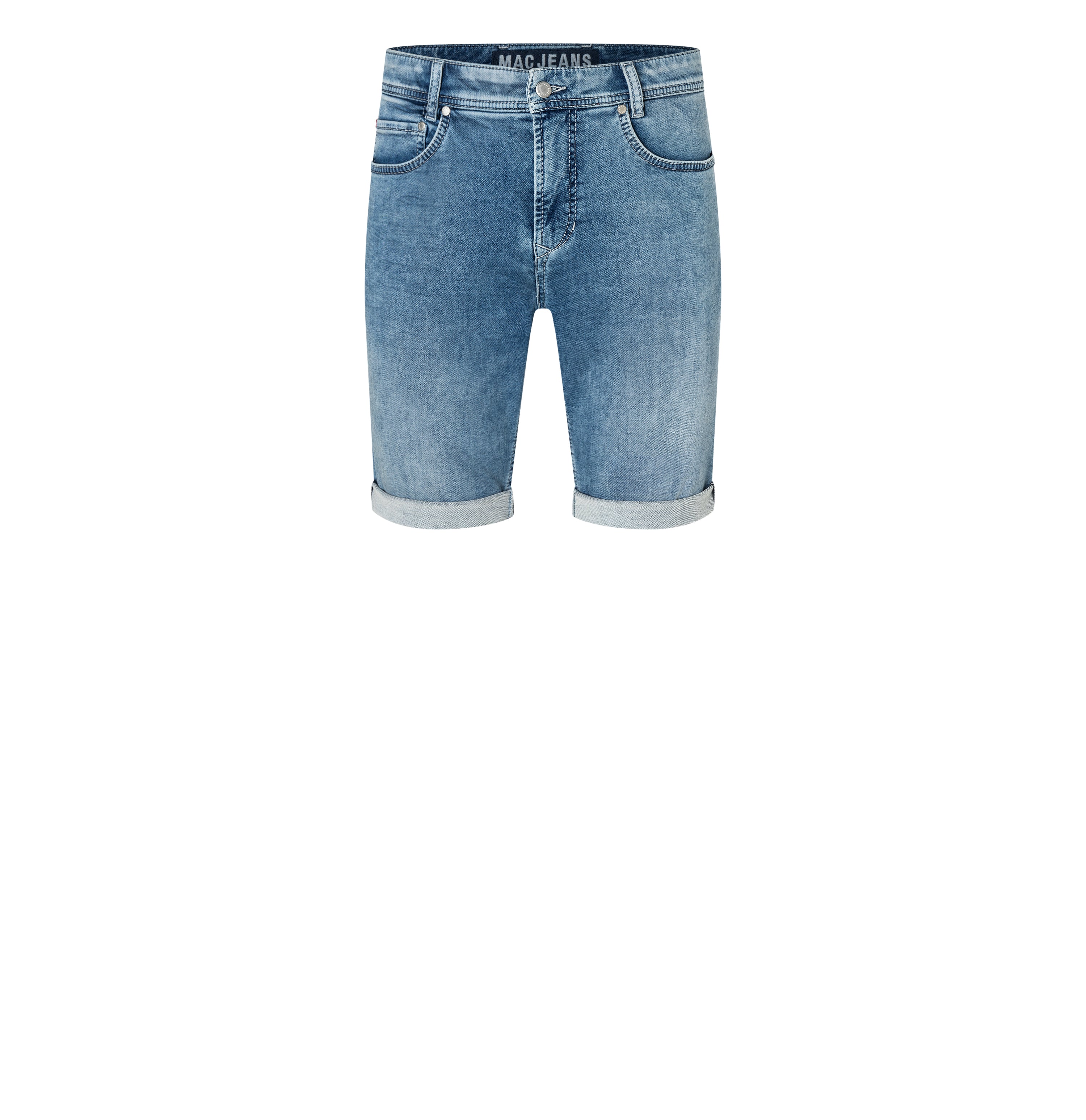 Bermuda jeans in a light sweat material. Dimensionally stable. | Jogn Bermuda | light authentic blue | Front view of bust