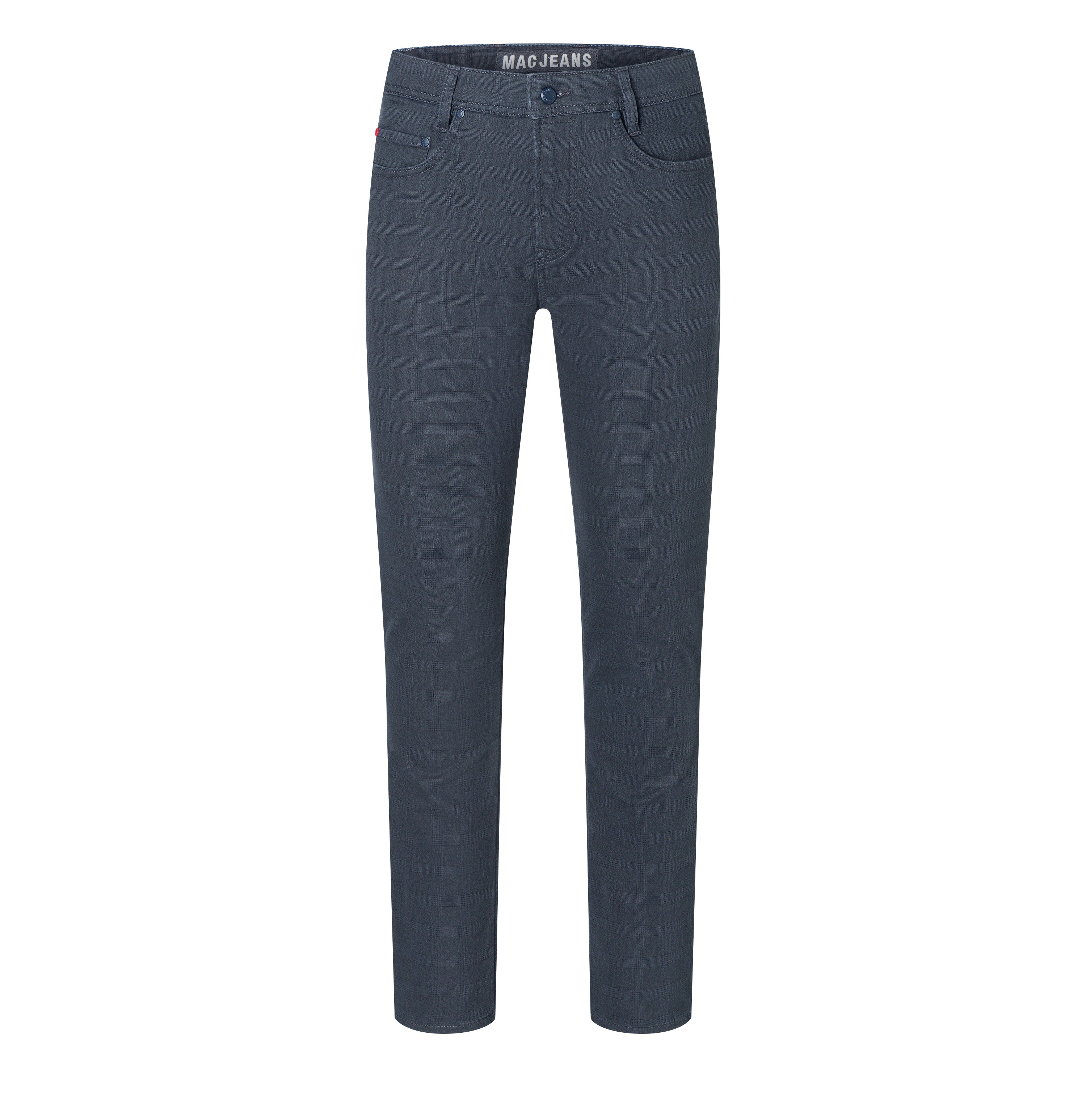 Slim trousers in a subtly patterned sweat material. | Jog´n Jeans by MAC | midnight blue check | Front view of bust