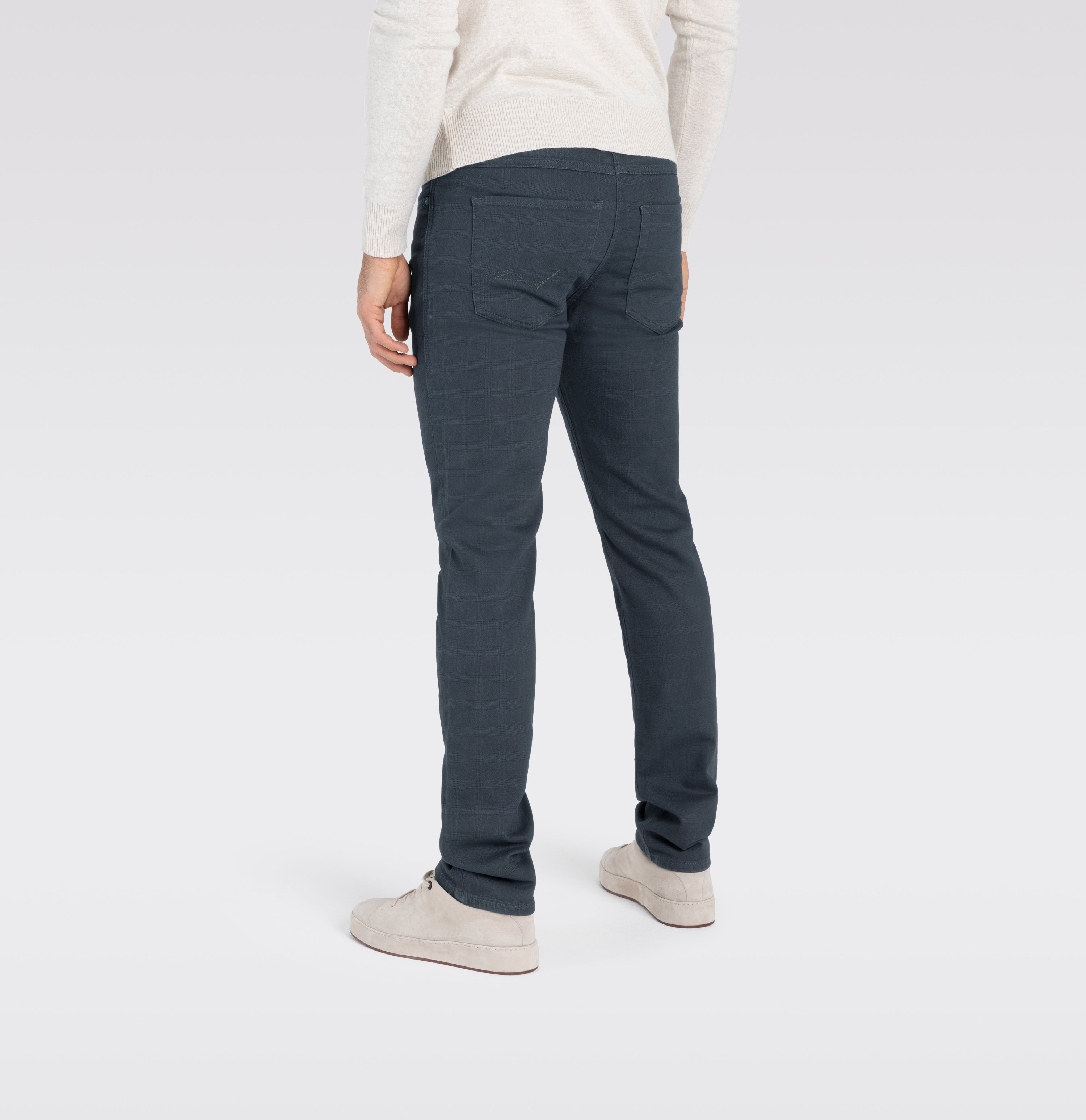 Slim trousers in a subtly patterned sweat material. | Jog´n Jeans by MAC | midnight blue check | Detailed view 2 of model