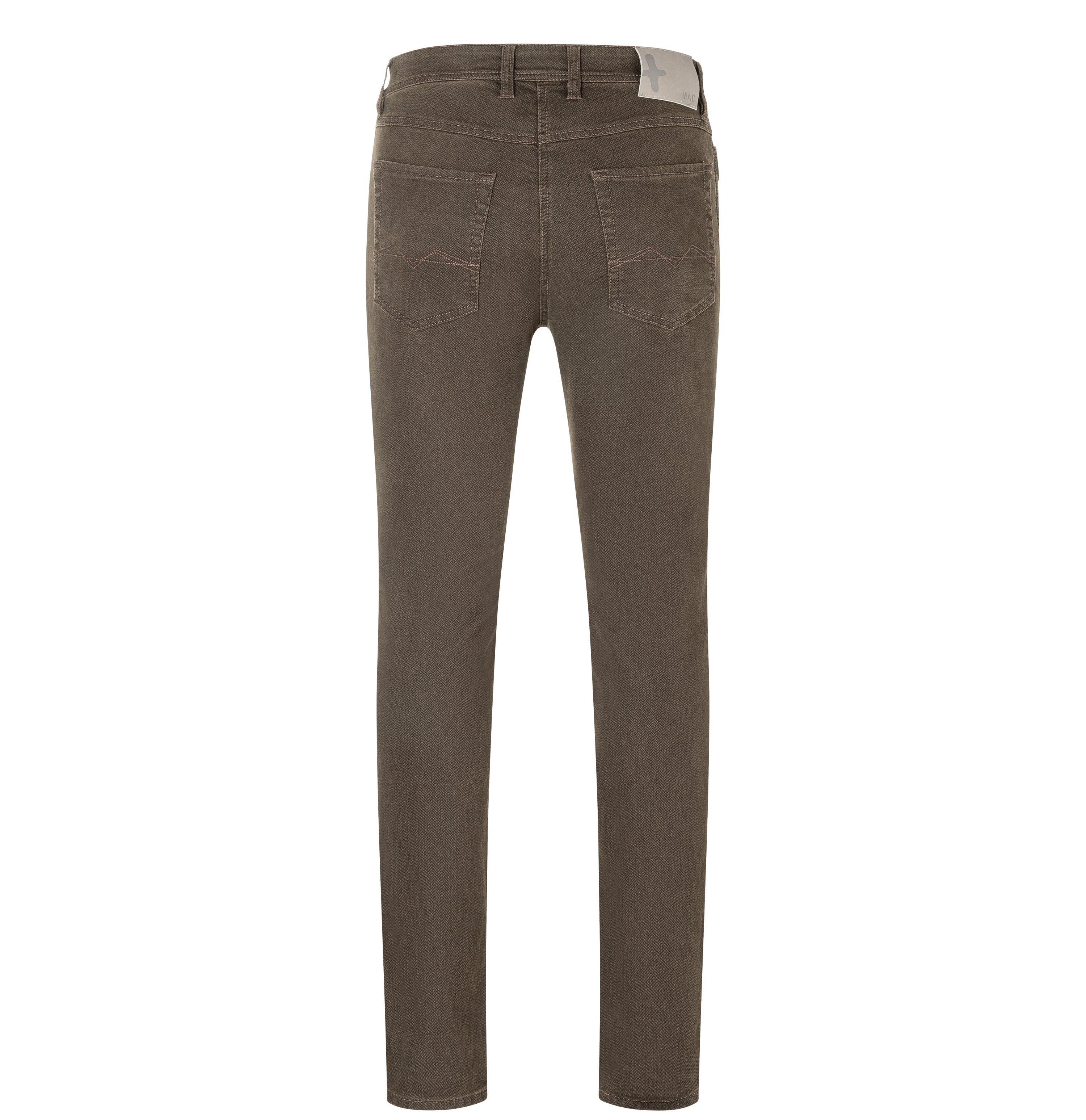Slim trousers in a subtly patterned sweat material. | Jog´n Jeans by MAC | mahagony brown herringbone | Back view of bust