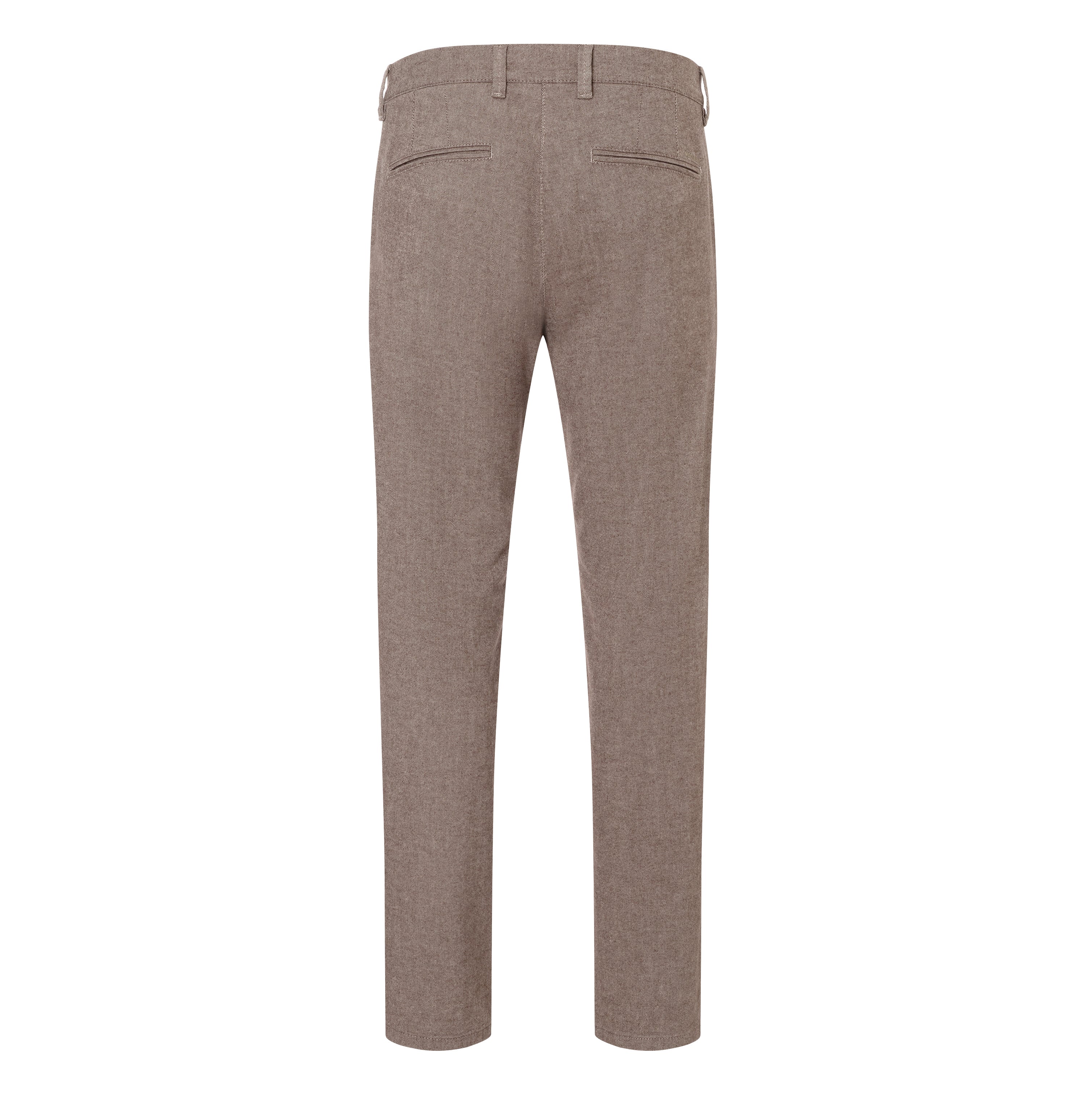 Slim chino in a brushed cotton material. | Lennox | ginger brown | Back view of bust