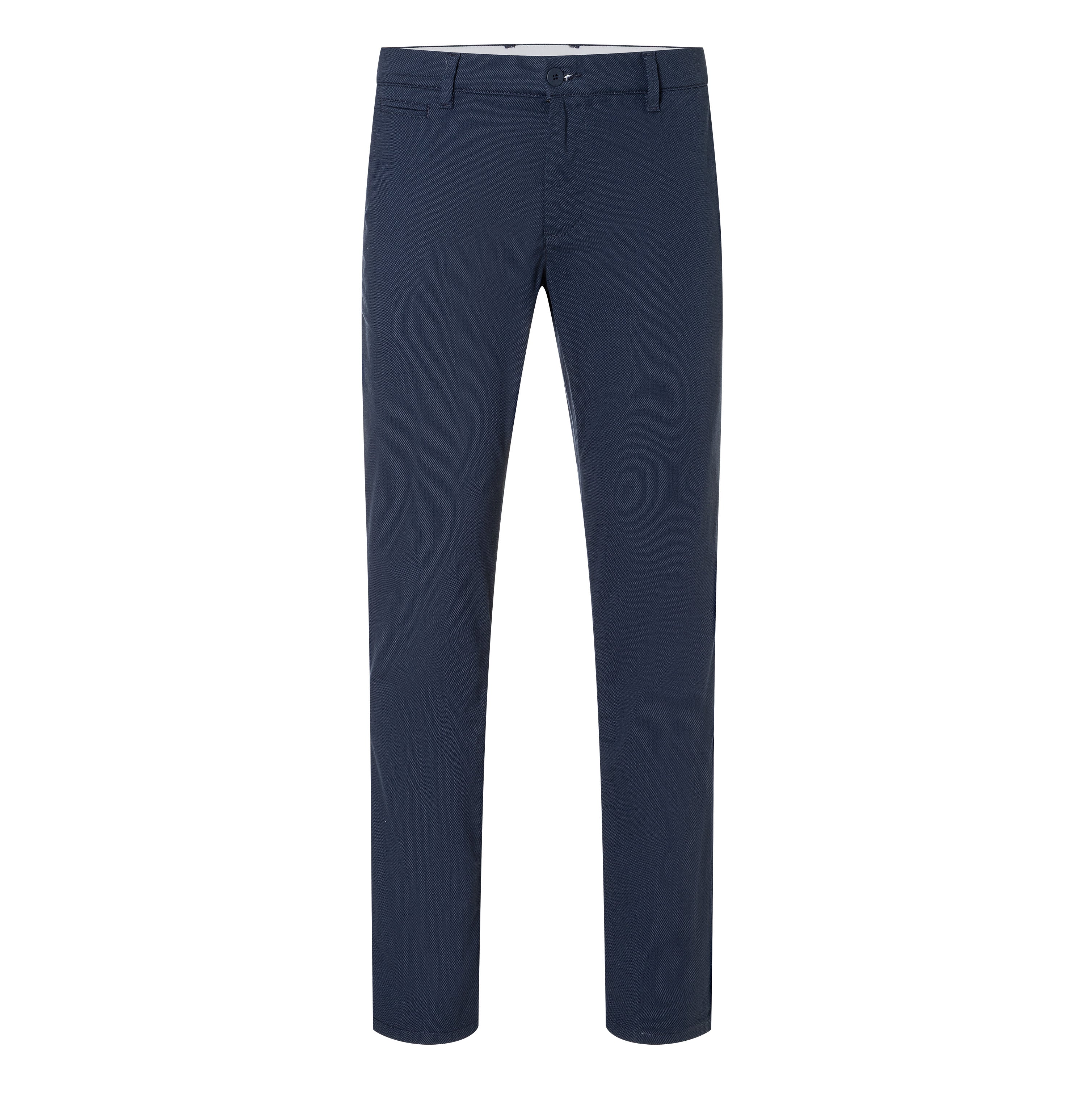 Regular trousers with discreet print. | Lennox | dark indigo printed | Front view of bust