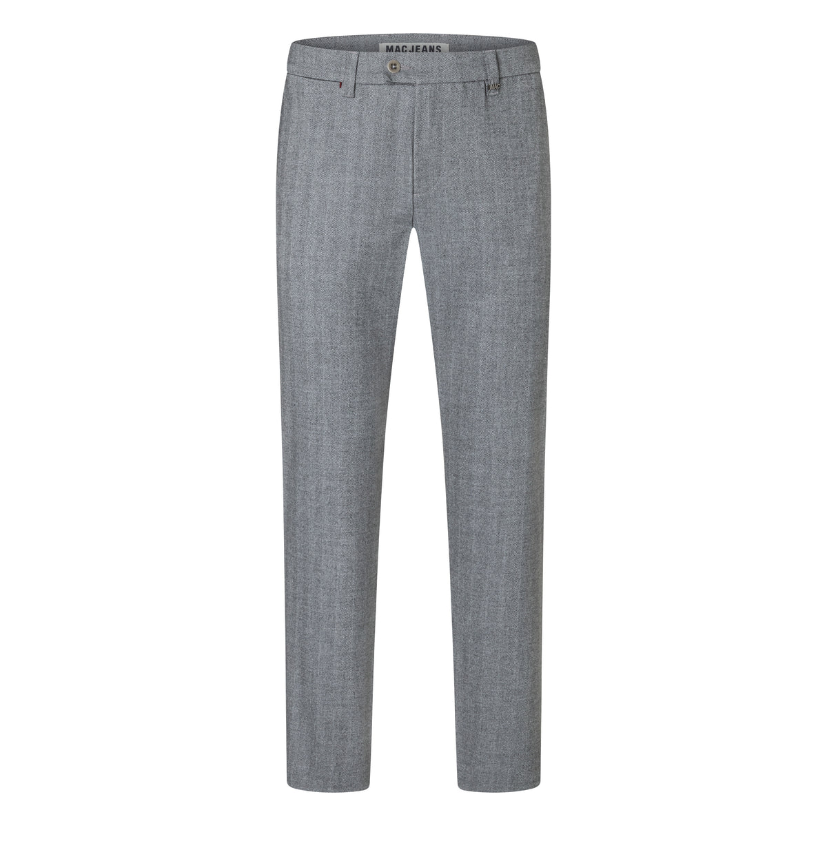 Regular chino with herringbone pattern. | Lennox | light storm grey herringbone | Front view of bust